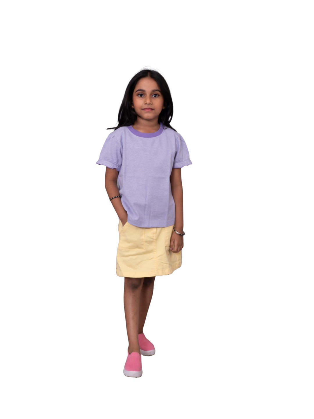 Radprix Girls Lavender Contrast Round neck Melange T-shirt