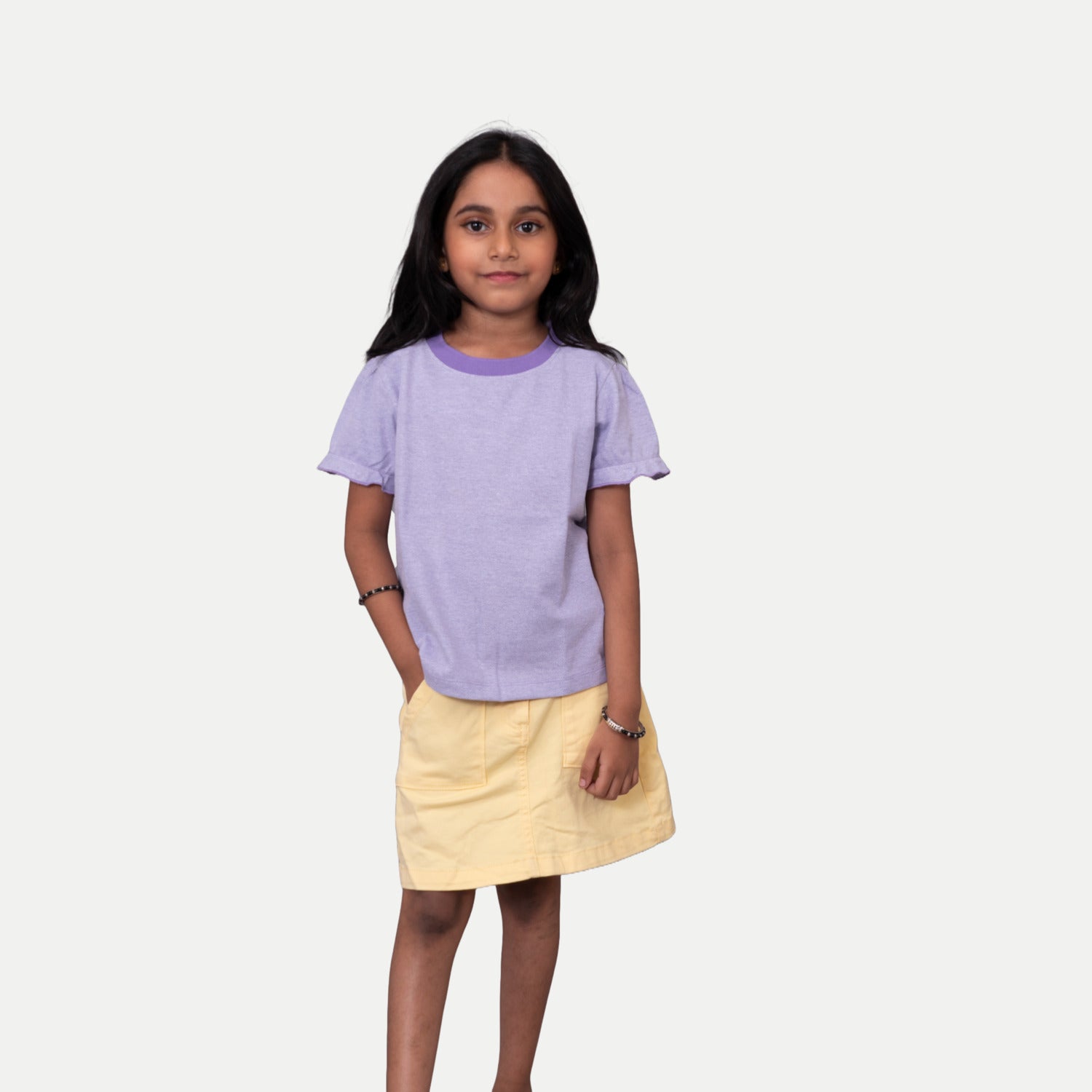 Radprix Girls Lavender Contrast Round neck Melange T-shirt