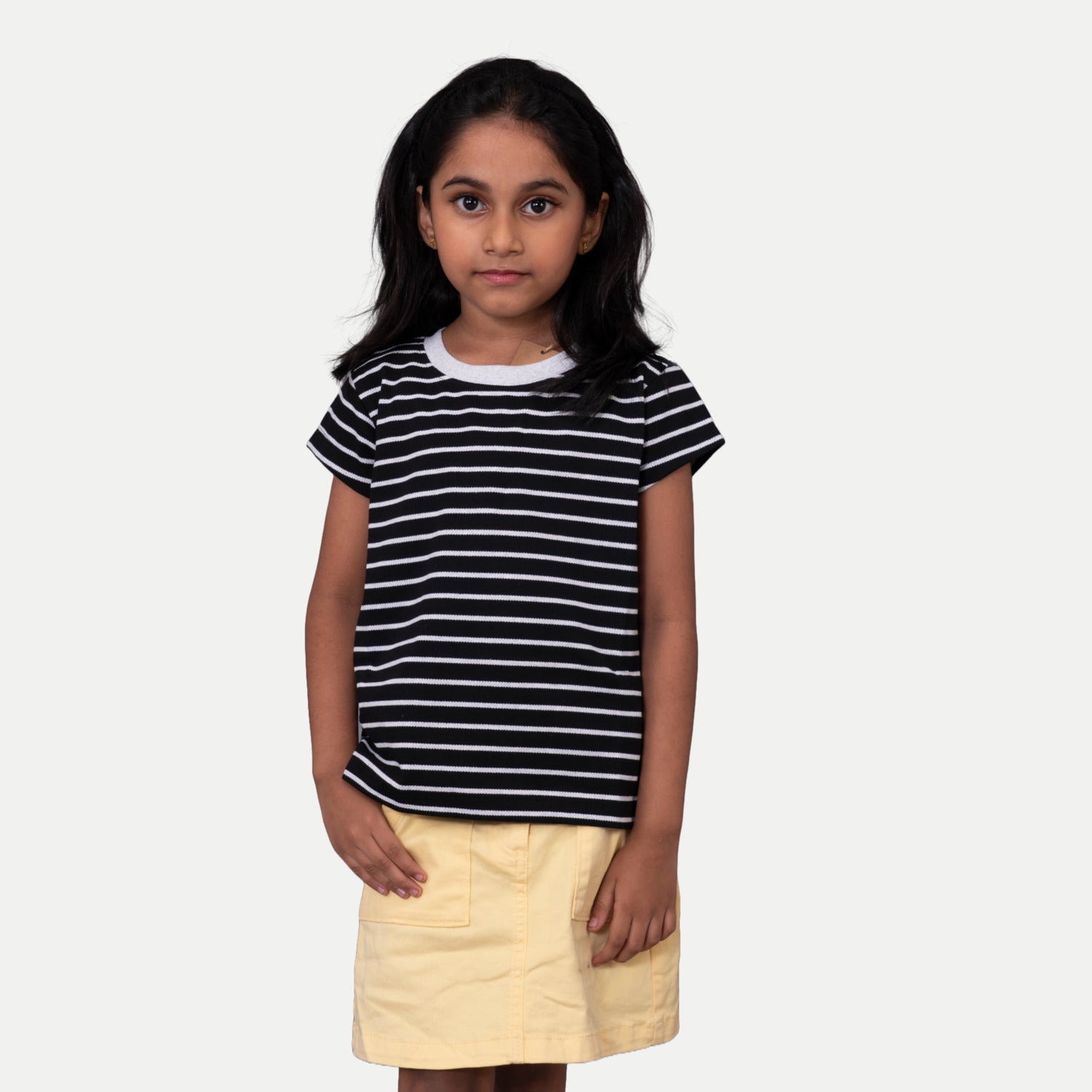 Radprix Girls Charcoal Black Round neck Stripe T-shirt