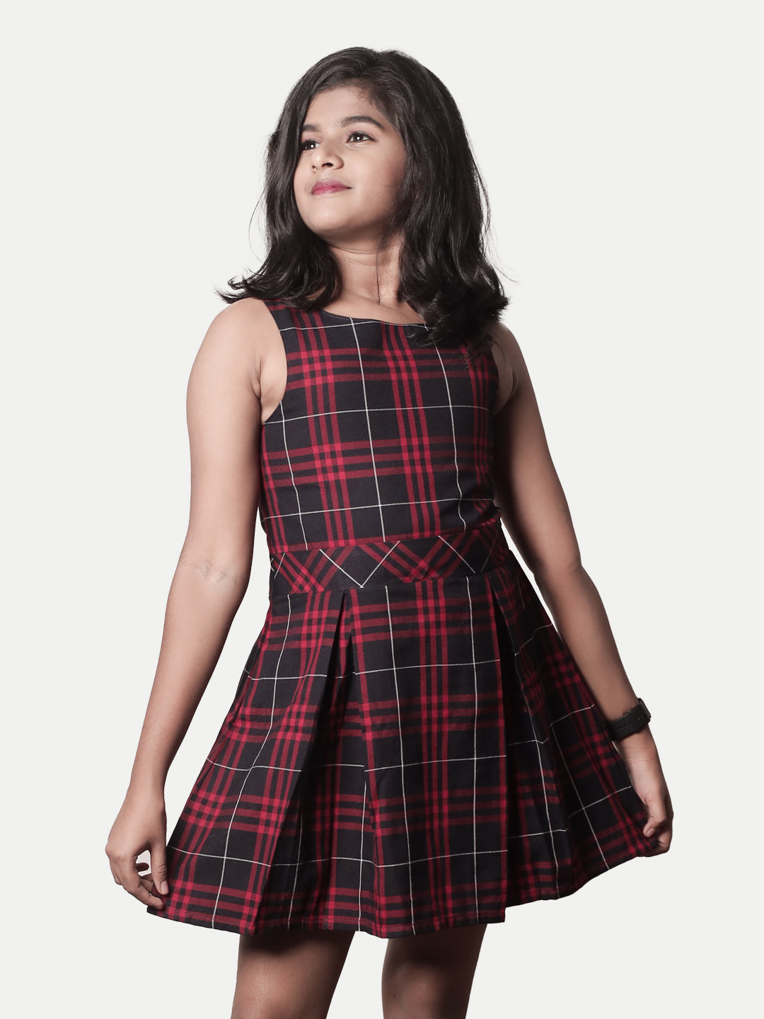 Radprix Kid Girls Red Pleated Skater-dress with Checks