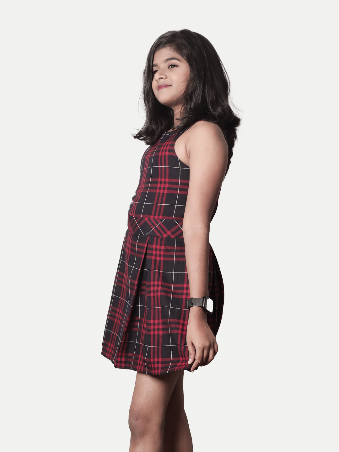 Radprix Kid Girls Red Pleated Skater-dress with Checks