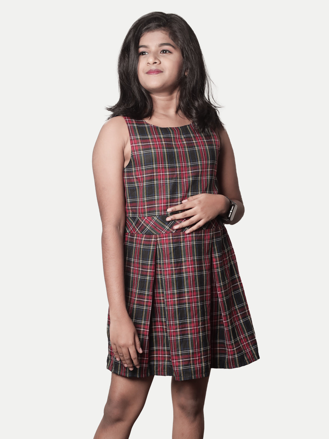 Radprix Kid Girls Black Pleated Skater-dress with Checks