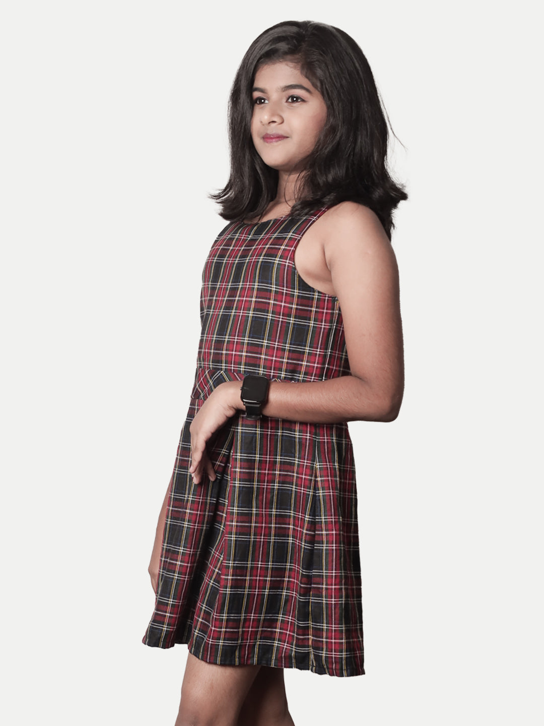 Radprix Kid Girls Black Pleated Skater-dress with Checks