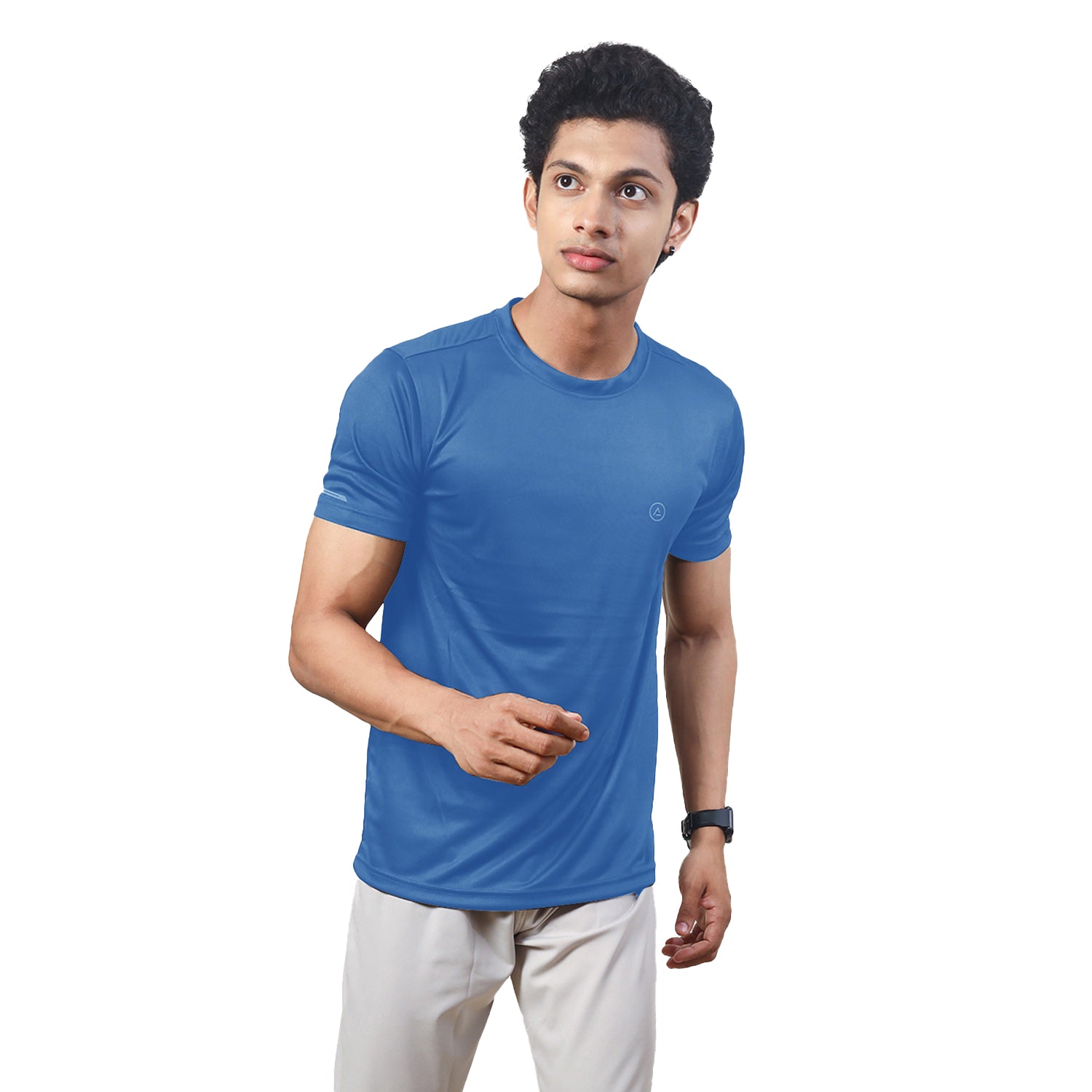 Radprix Men Light Blue Polyester Active Round Crew neck T-Shirt