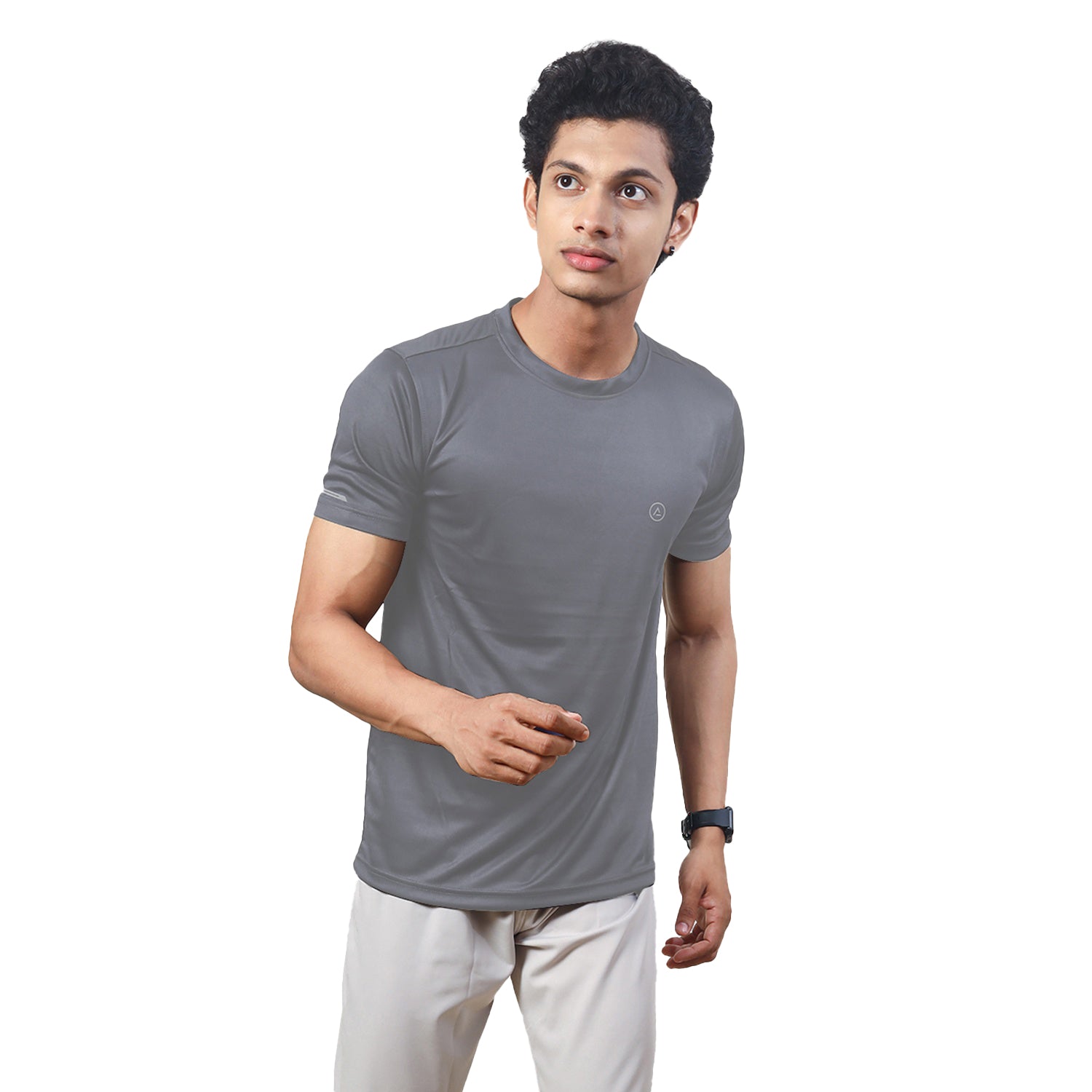 Radprix Men grey Polyester Active Round Crew neck T-Shirt