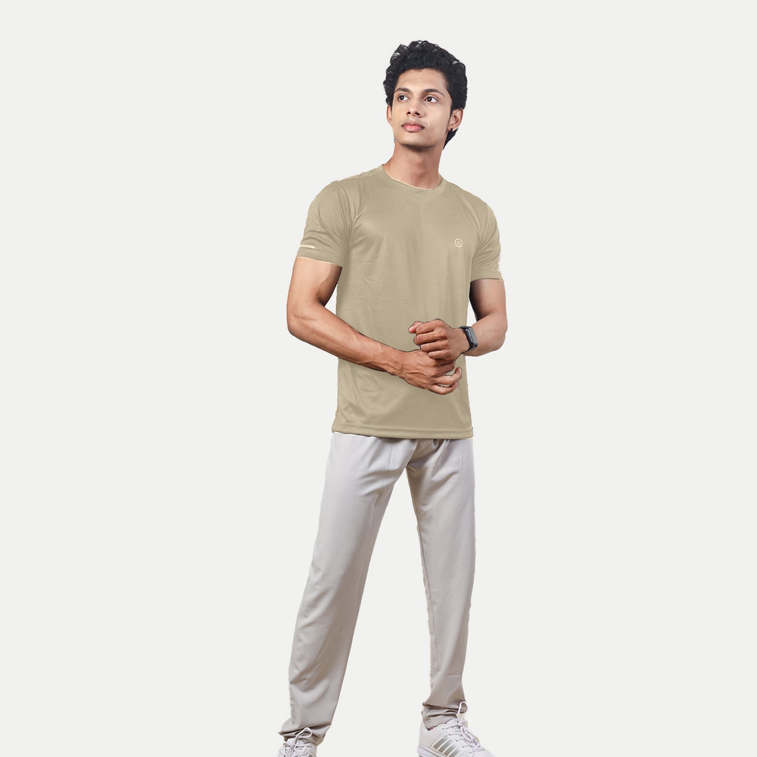 Radprix Men Beige Polyester Active Round Crew neck T-Shirt