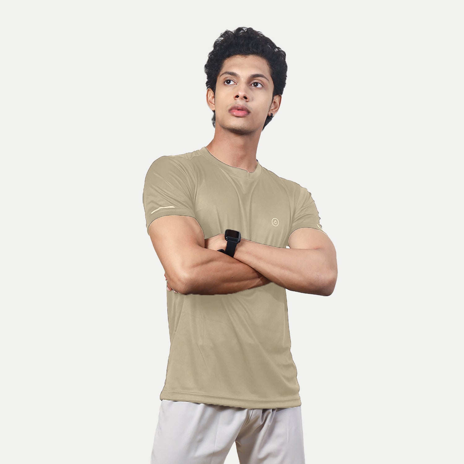 Radprix Men Beige Polyester Active Round Crew neck T-Shirt