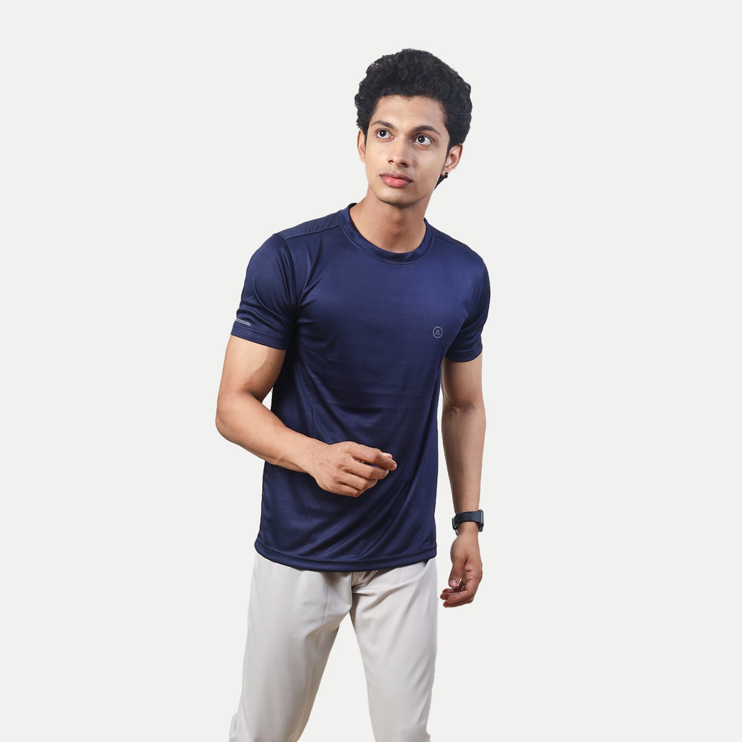 Radprix Men Navy Polyester Active Round Crew neck T-Shirt