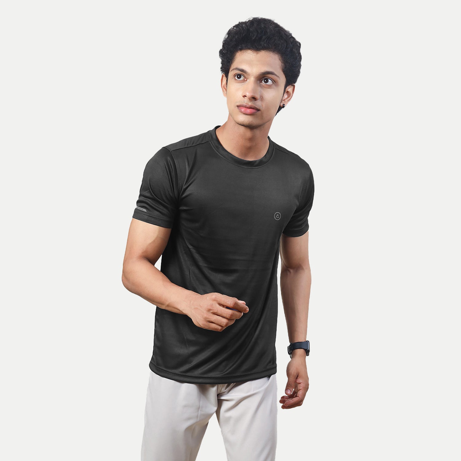 Radprix Men black Polyester Active Round Crew neck T-Shirt