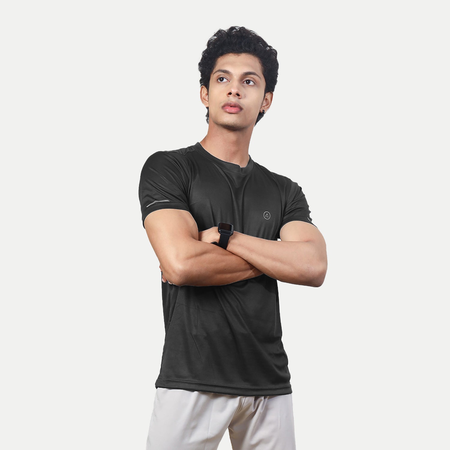 Radprix Men black Polyester Active Round Crew neck T-Shirt