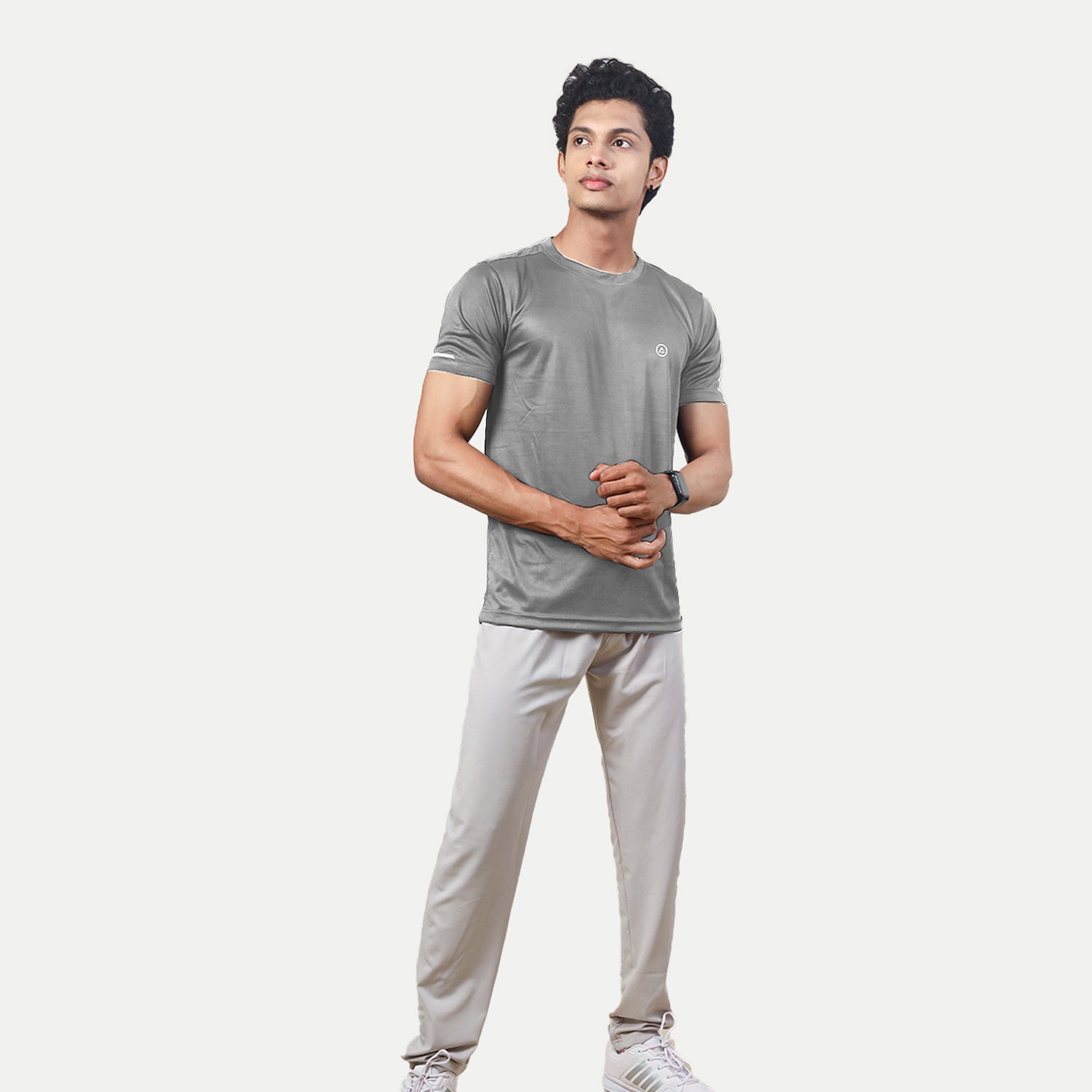 Radprix Men Light Grey Polyester Active Round Crew neck T-Shirt