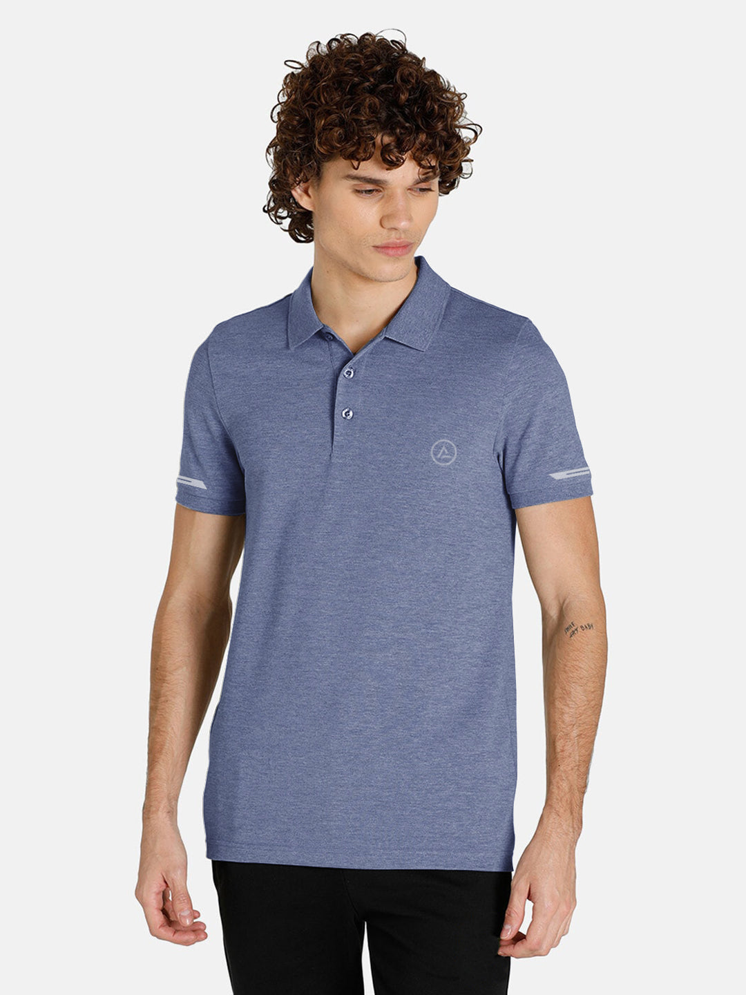 Radprix Men Activewear Blue Polyester Polo T-shirt