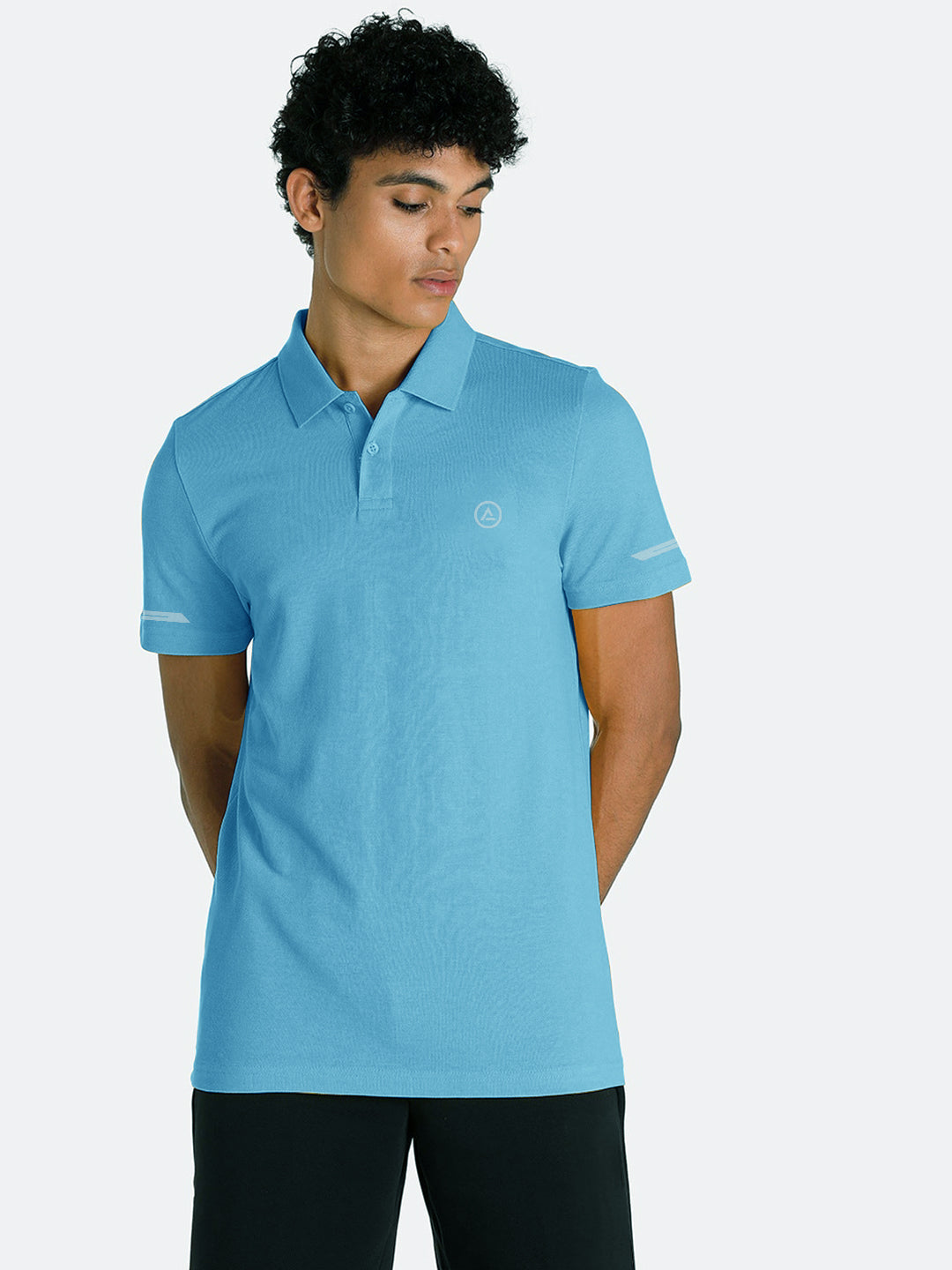 Radprix Men Activewear Light Blue Polyester Polo T-shirt