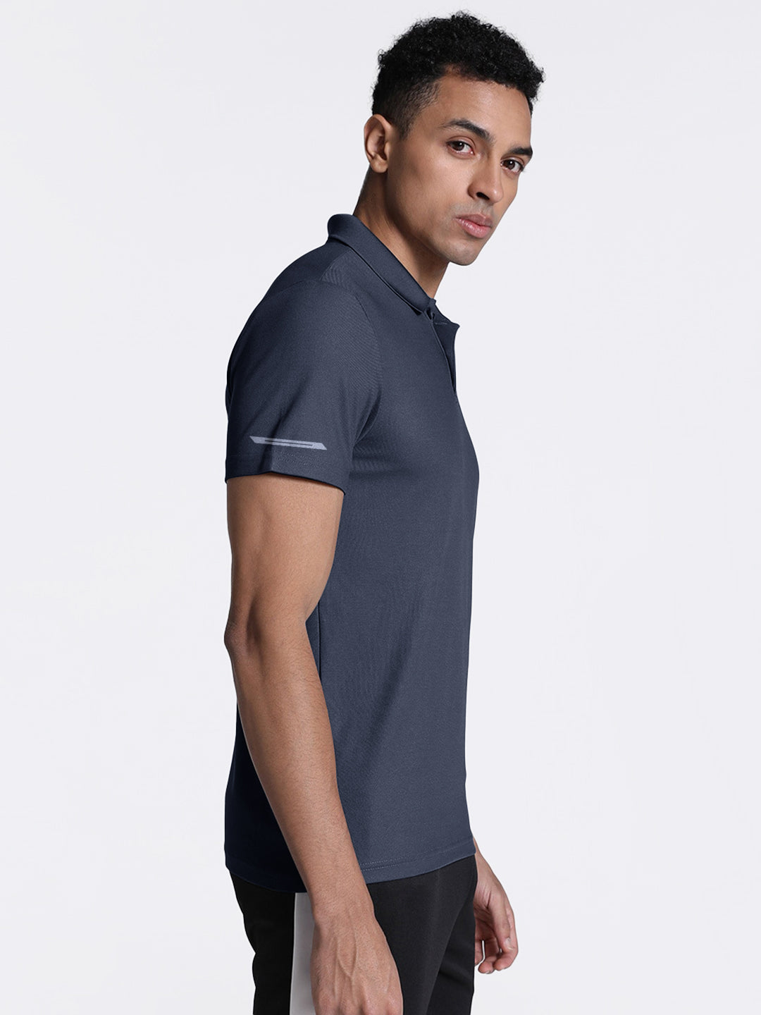 Radprix Men Activewear Navy Polyester Polo T-shirt