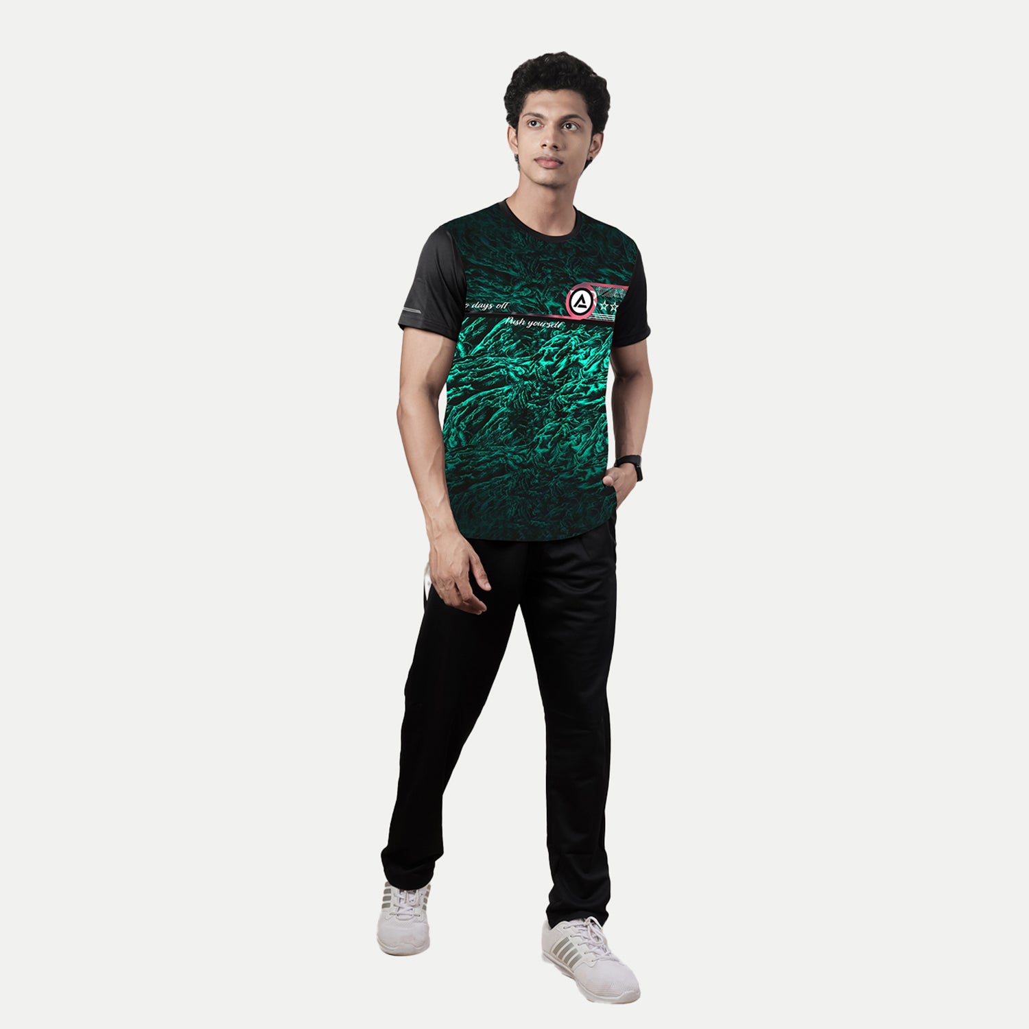 Radprix Men Black Graphic Printed and textured polyester T-shirt