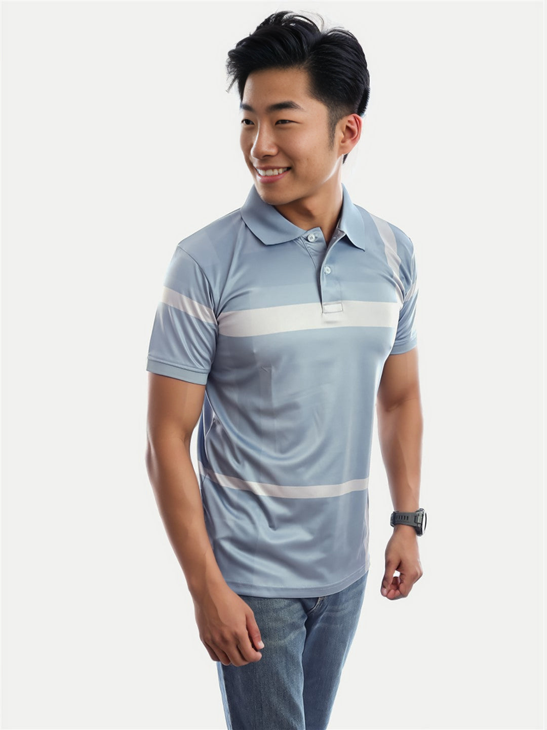 Radprix Men Light Blue Colour Block Polo T-shirt