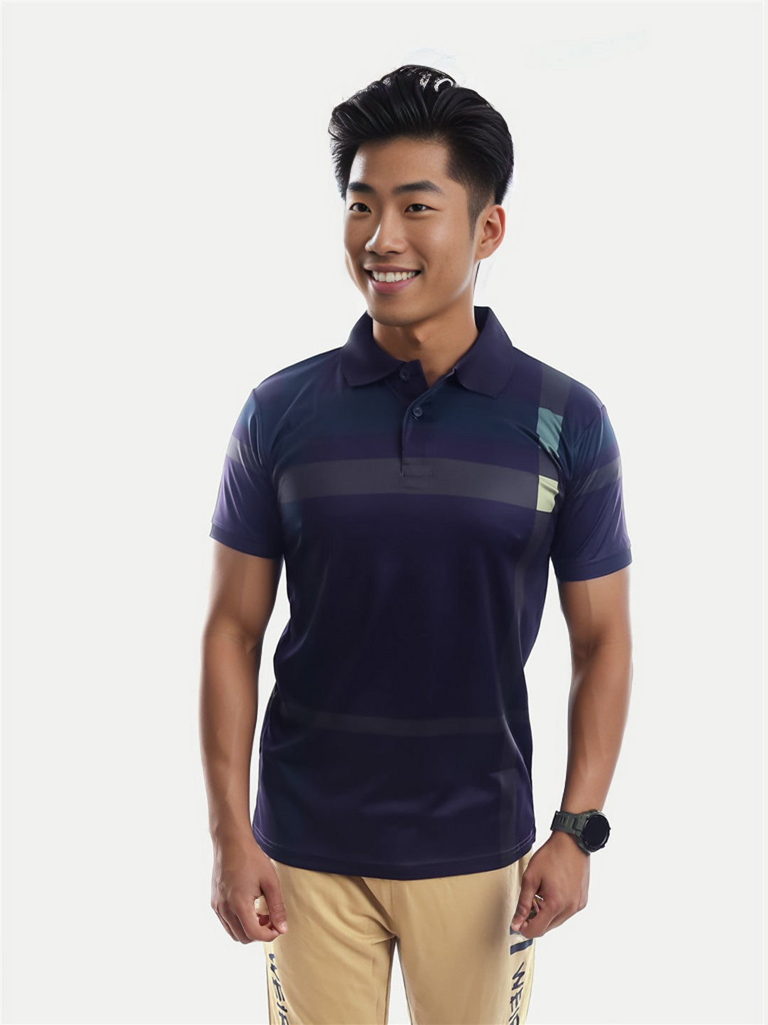 Radprix Men Dark blue Colour Block Stripe Polo T-shirt