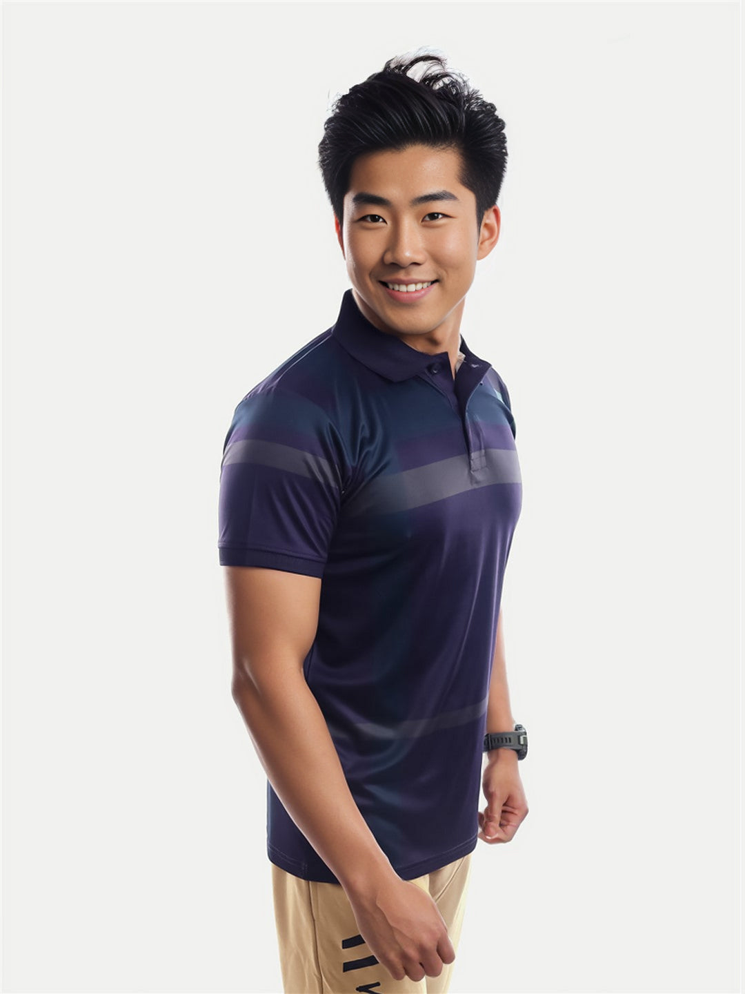 Radprix Men Dark blue Colour Block Stripe Polo T-shirt