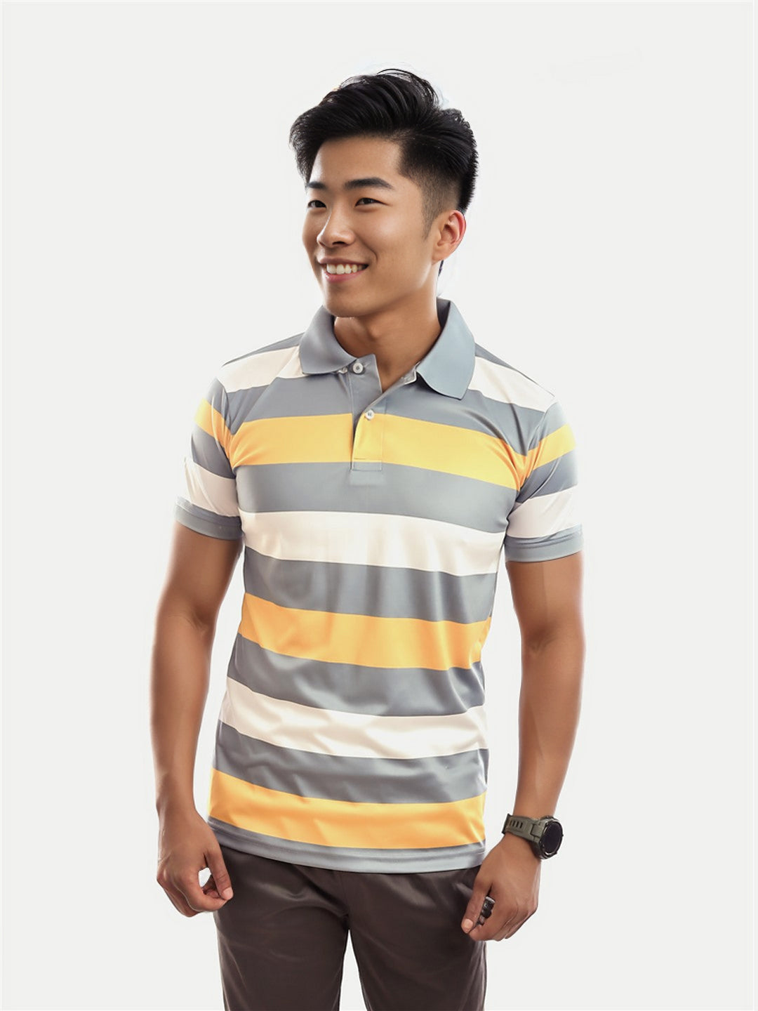 Radprix Men Yellow Colour Block Stripe Polo T-shirt