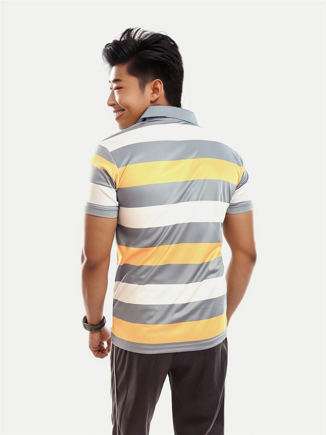 Radprix Men Yellow Colour Block Stripe Polo T-shirt