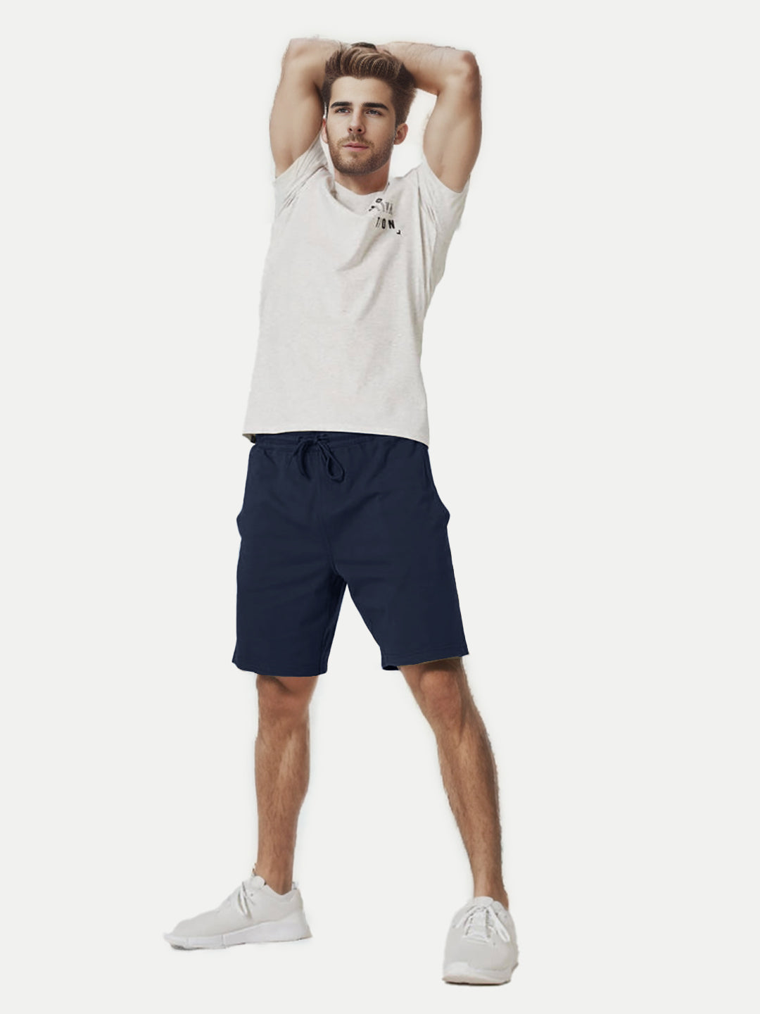 Radprix Mens Navy Solid Knitted Casual Shorts 