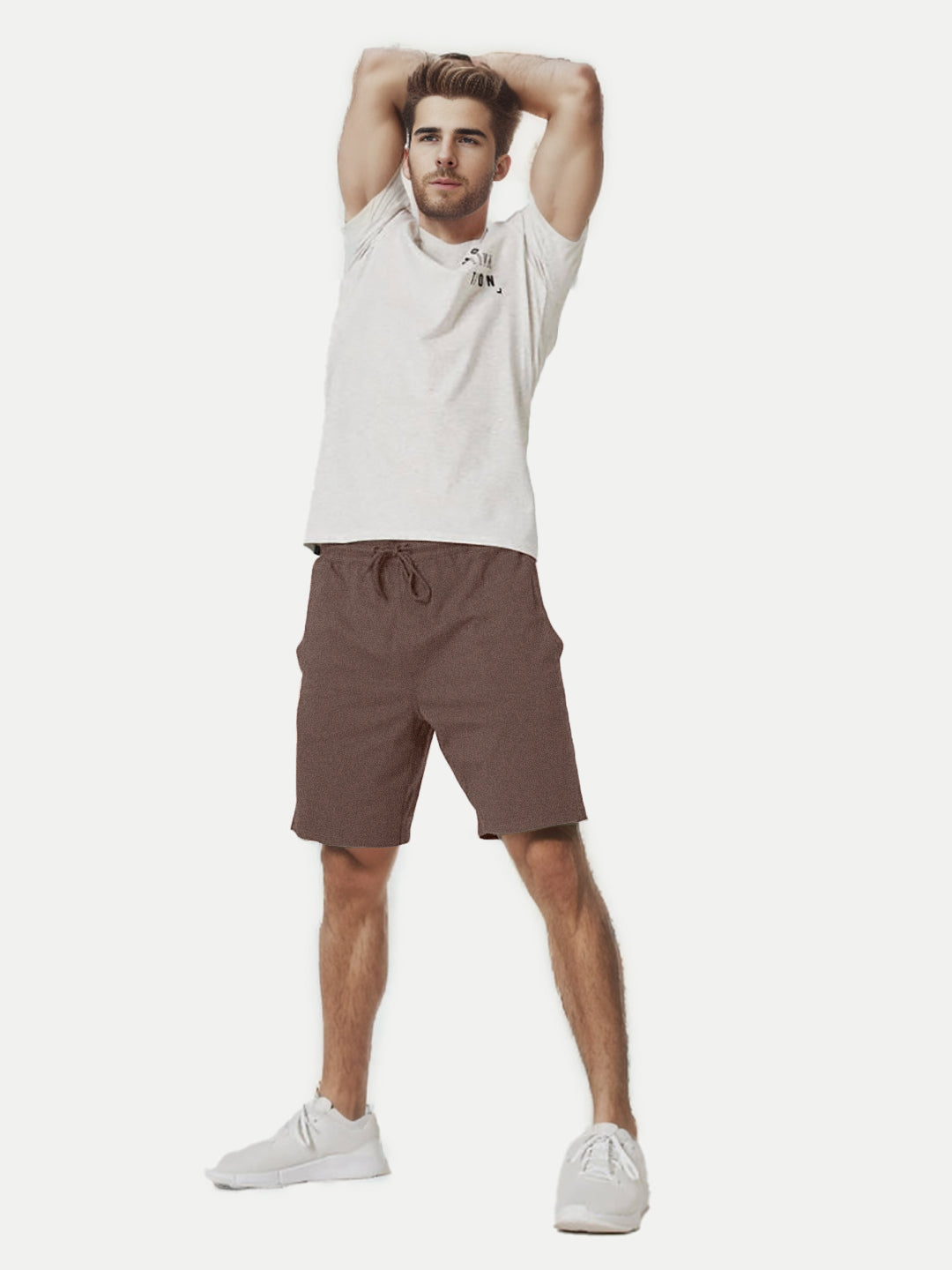 Radprix Mens Coffee Brown Solid Knitted Casual Shorts 