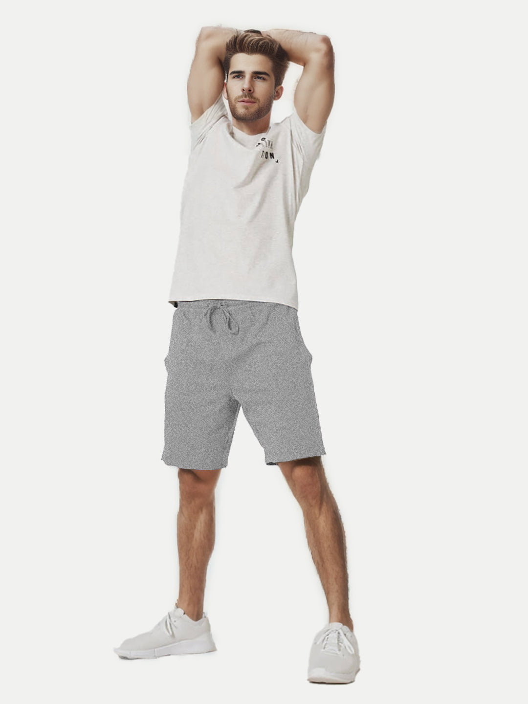 Radprix Mens Silver Melange Solid Knitted Casual Shorts 