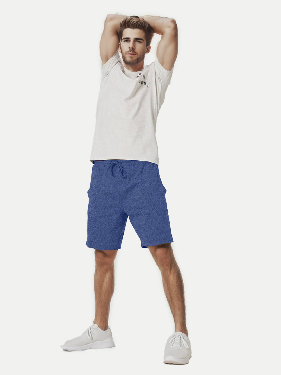 Radprix Mens Royal Blue Melange Solid Knitted Casual Shorts 