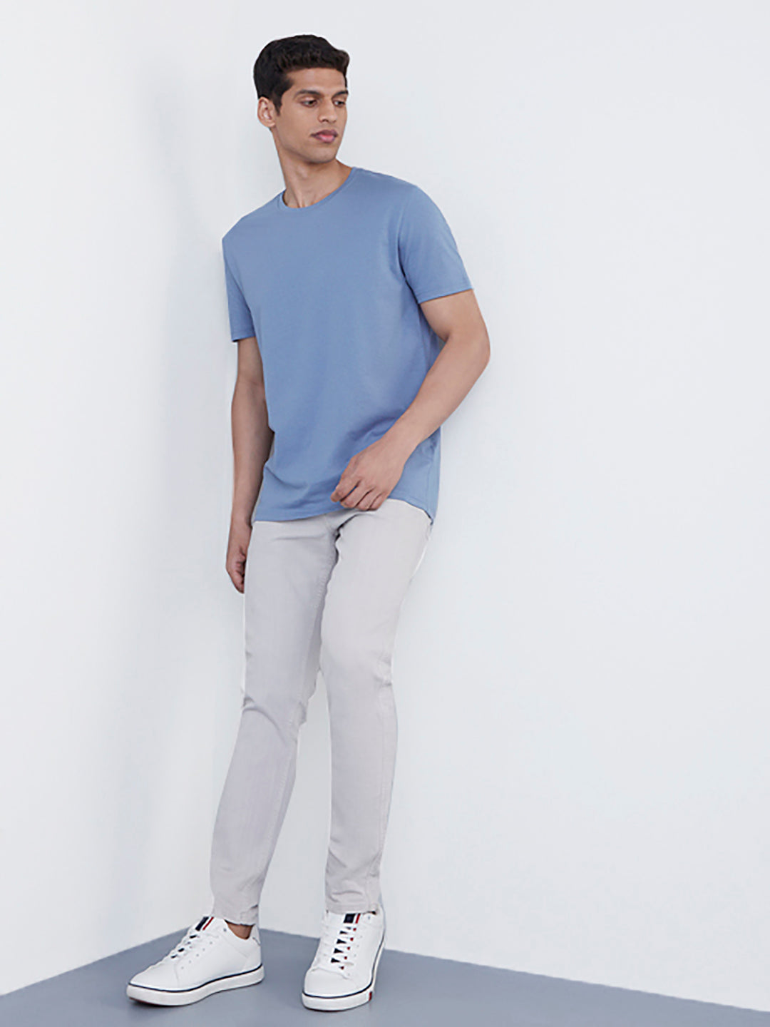 Radprix Men Basic Light Blue Crew Neck T Shirt