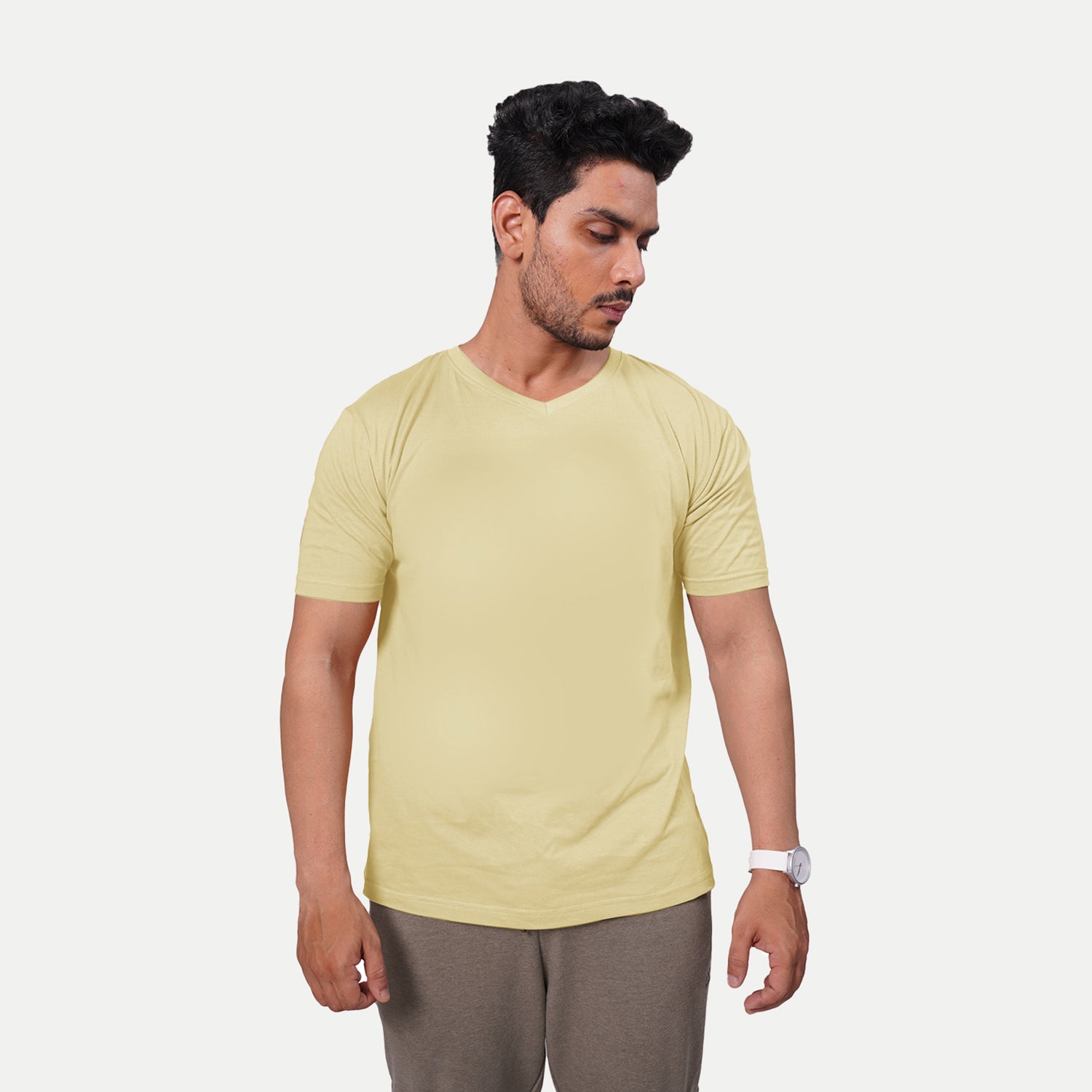 Radprix Men Basic Sand V neck T-Shirt