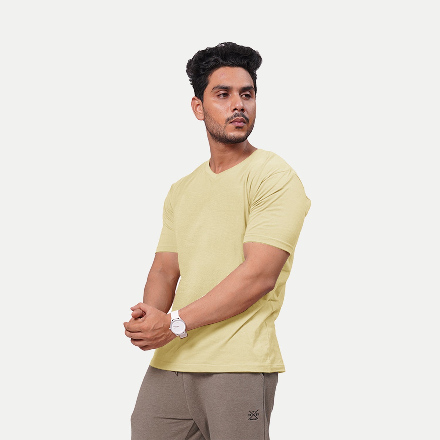 Radprix Men Basic Sand V neck T-Shirt