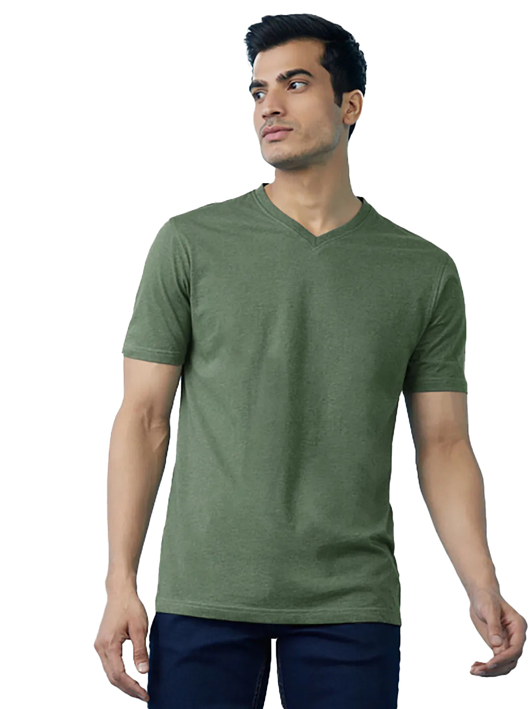 Radprix Men Basic Green V neck T-Shirt