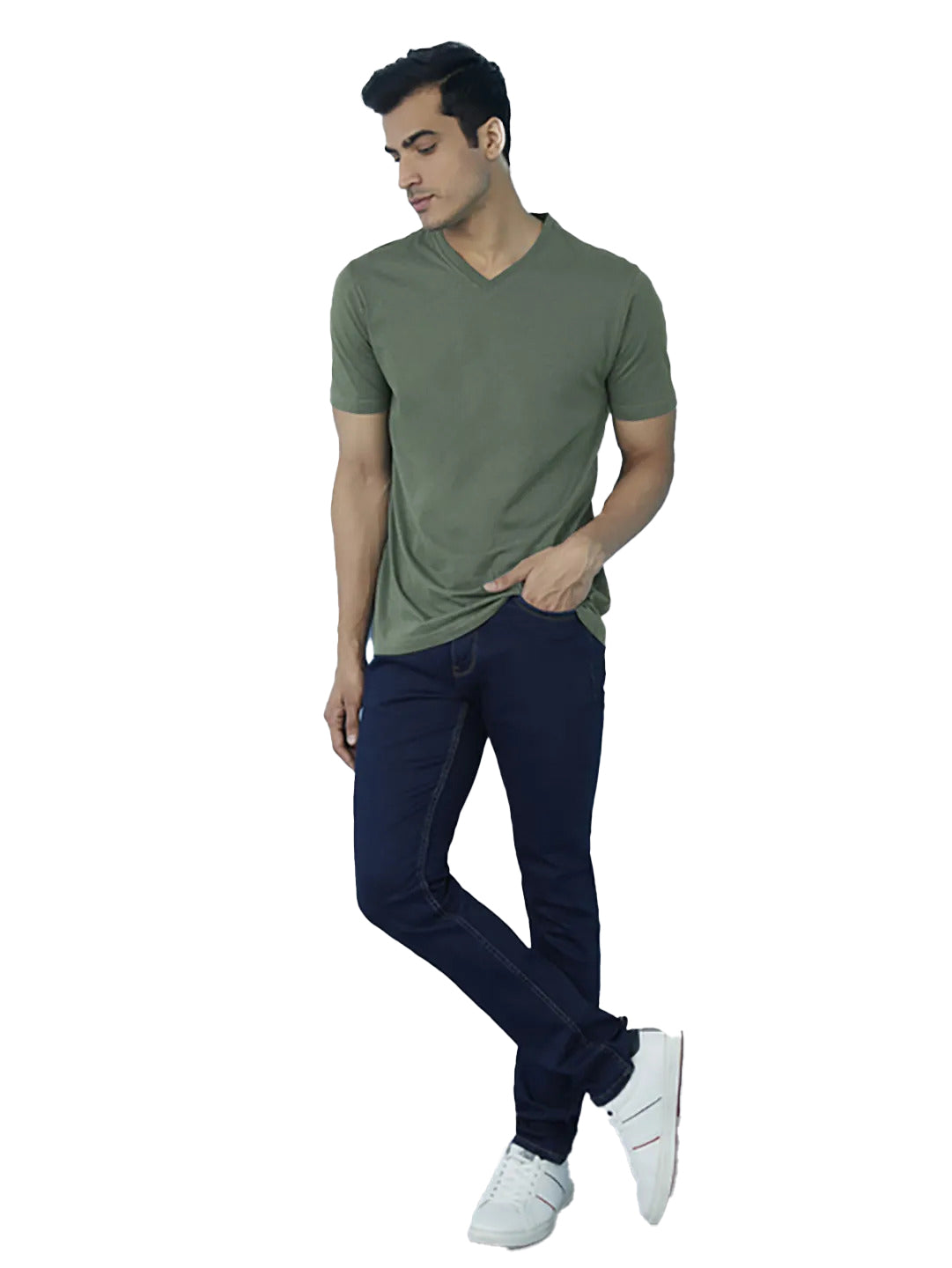 Radprix Men Basic Green V neck T-Shirt