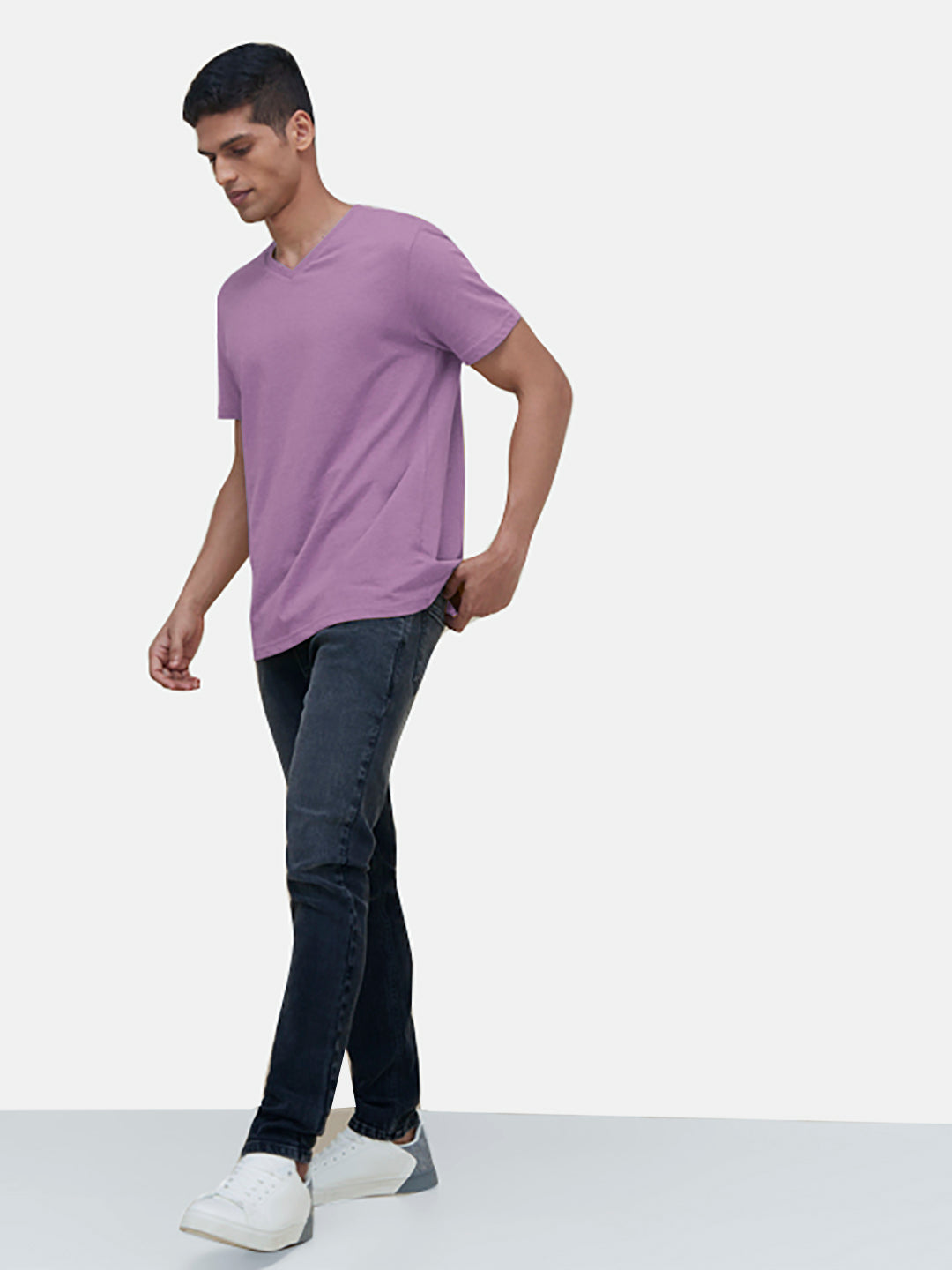 Radprix Men Basic Lilac V neck T-Shirt