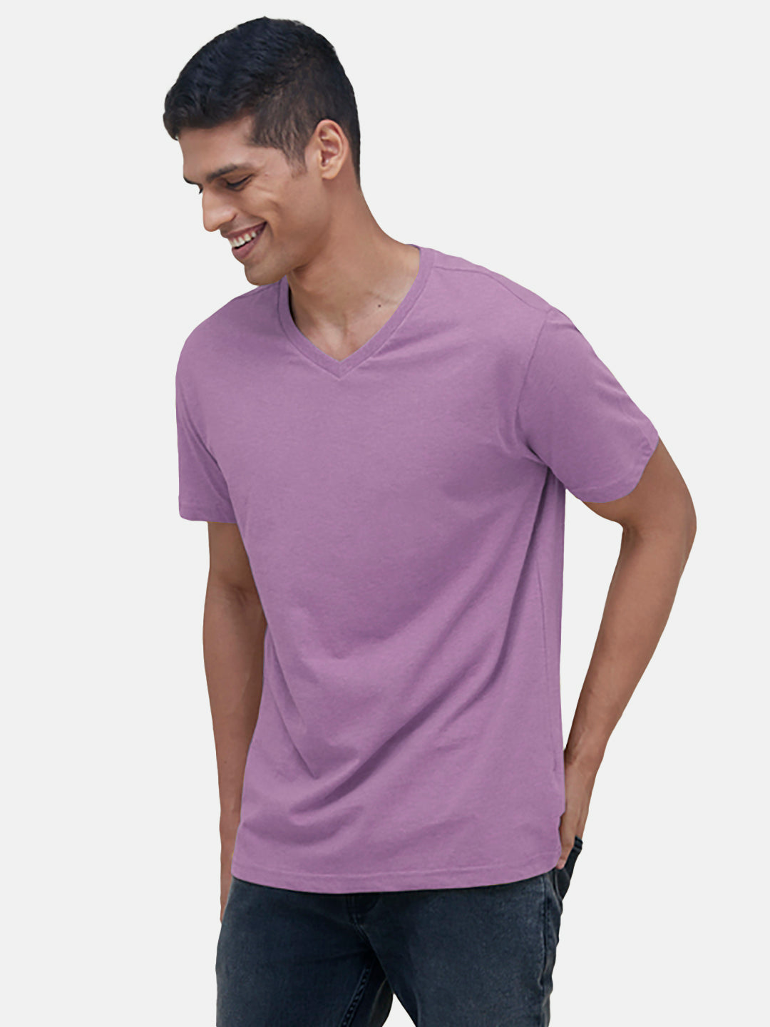 Radprix Men Basic Lilac V neck T-Shirt