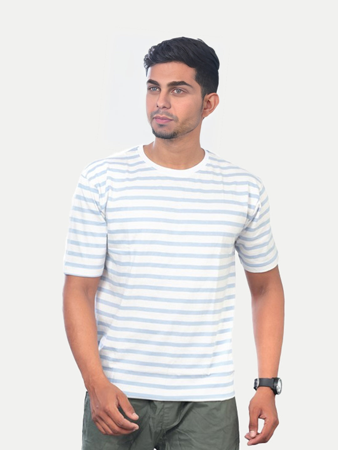 Radprix Men White Stripped Cotton Casual T-shirt