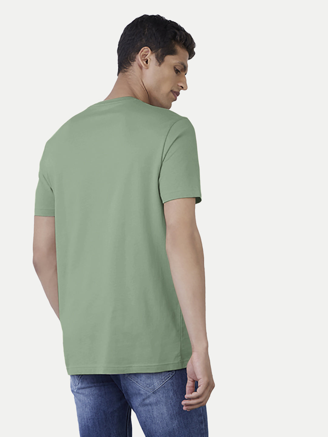 Radprix Men Basic Light Green Crew Neck T Shirt