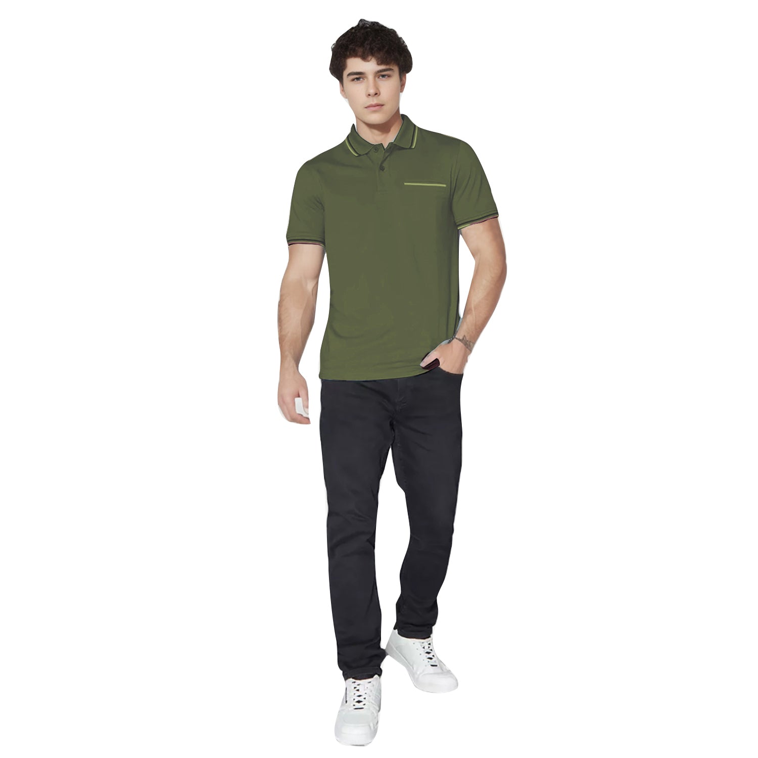 Radprix Men Olive Polo T-shirt