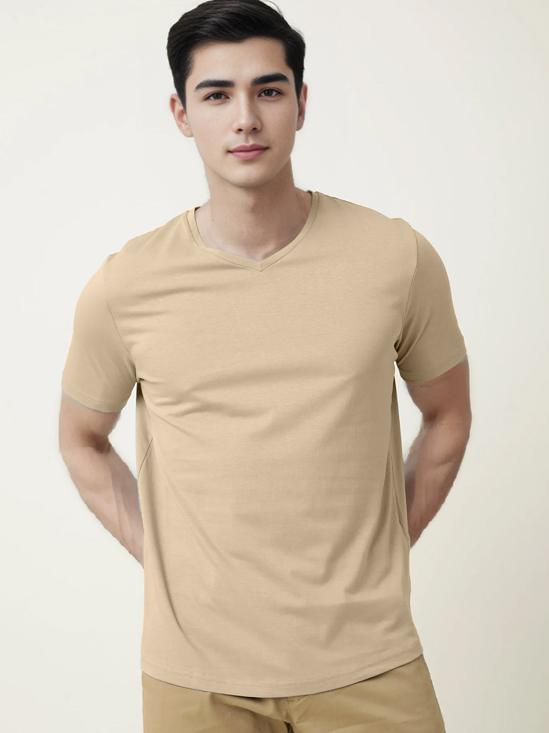 Radprix Men Beige V neck T-shirt