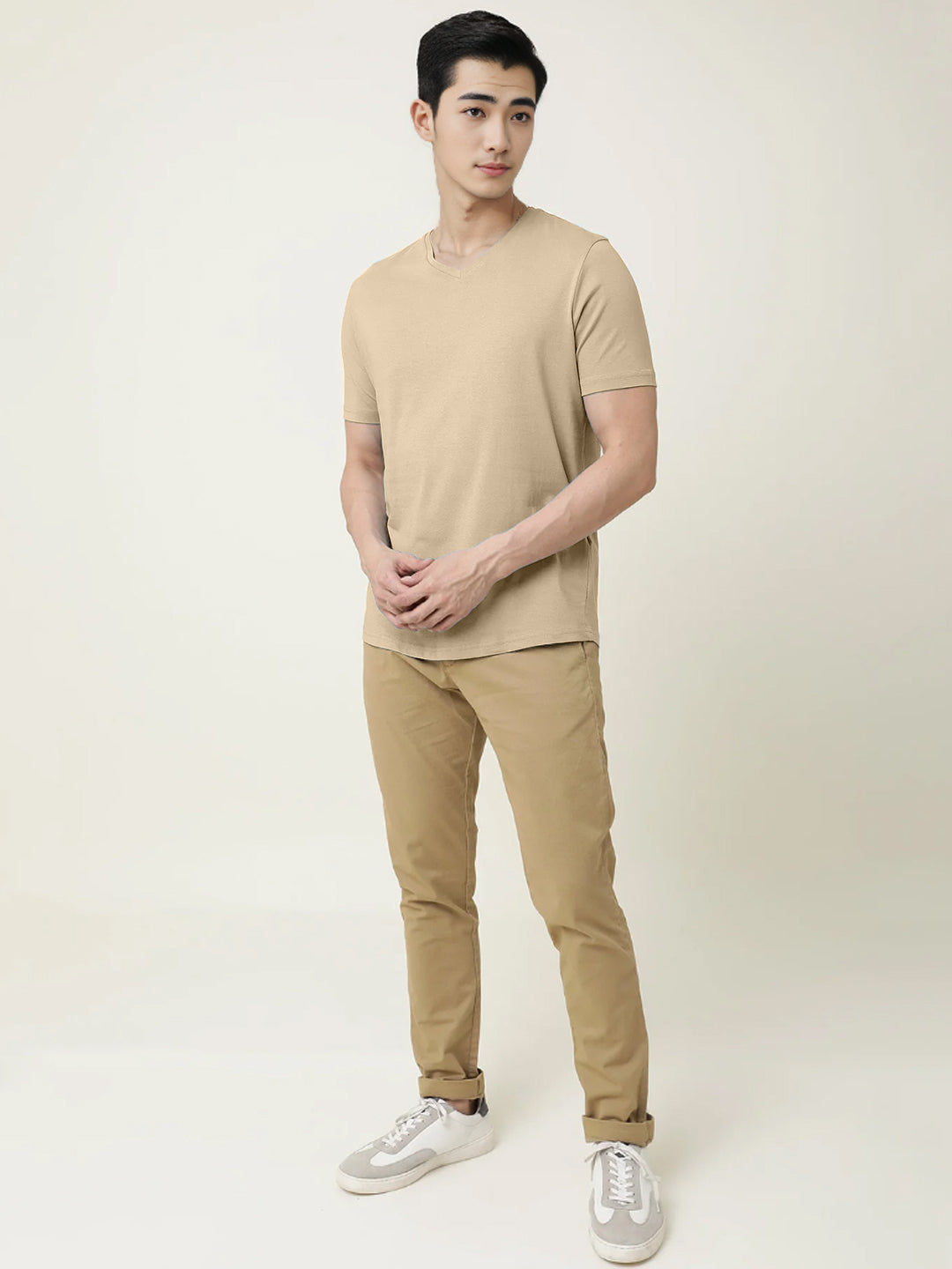 Radprix Men Beige V neck T-shirt