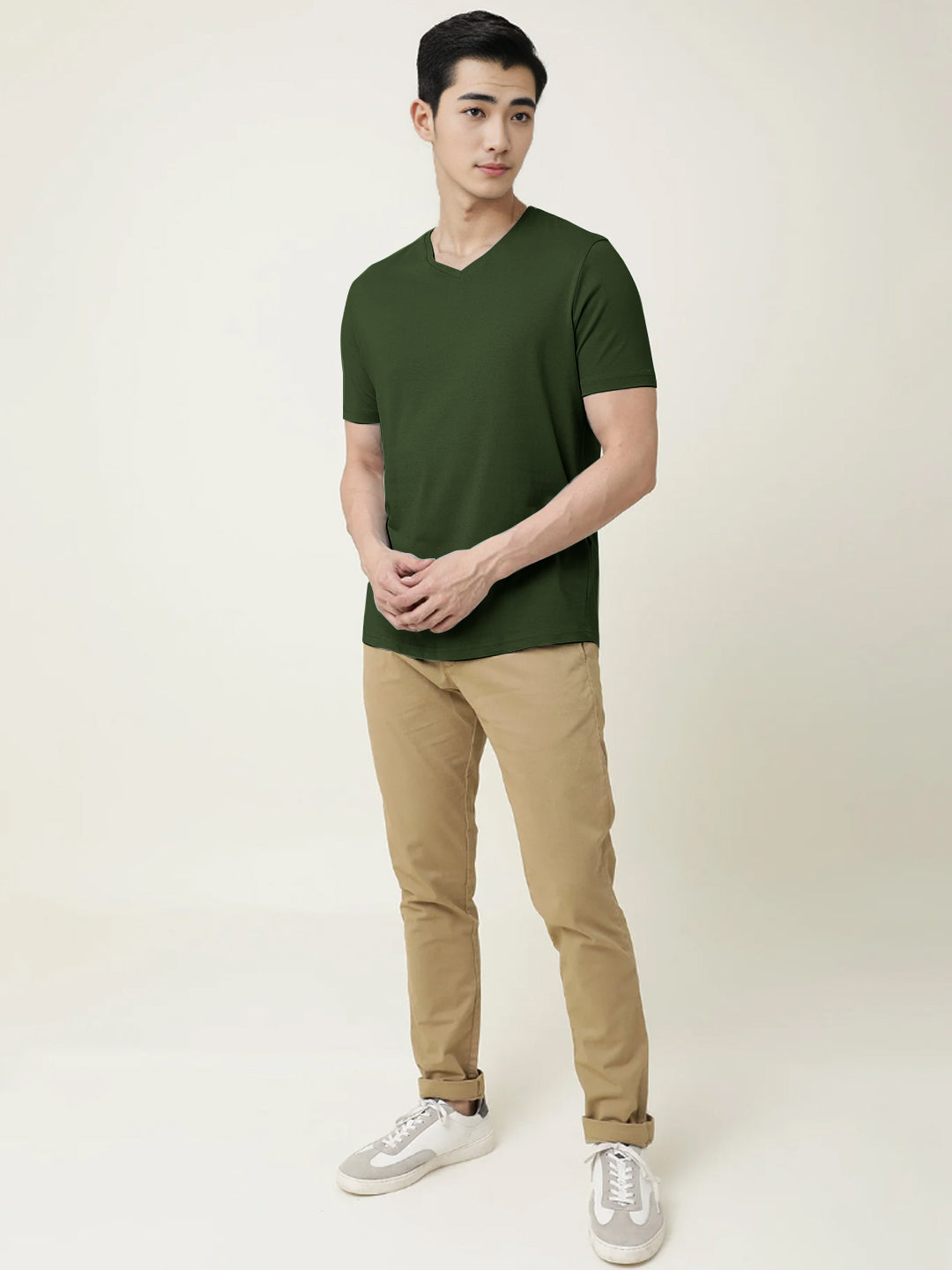 Radprix Men olive V neck T-shirt