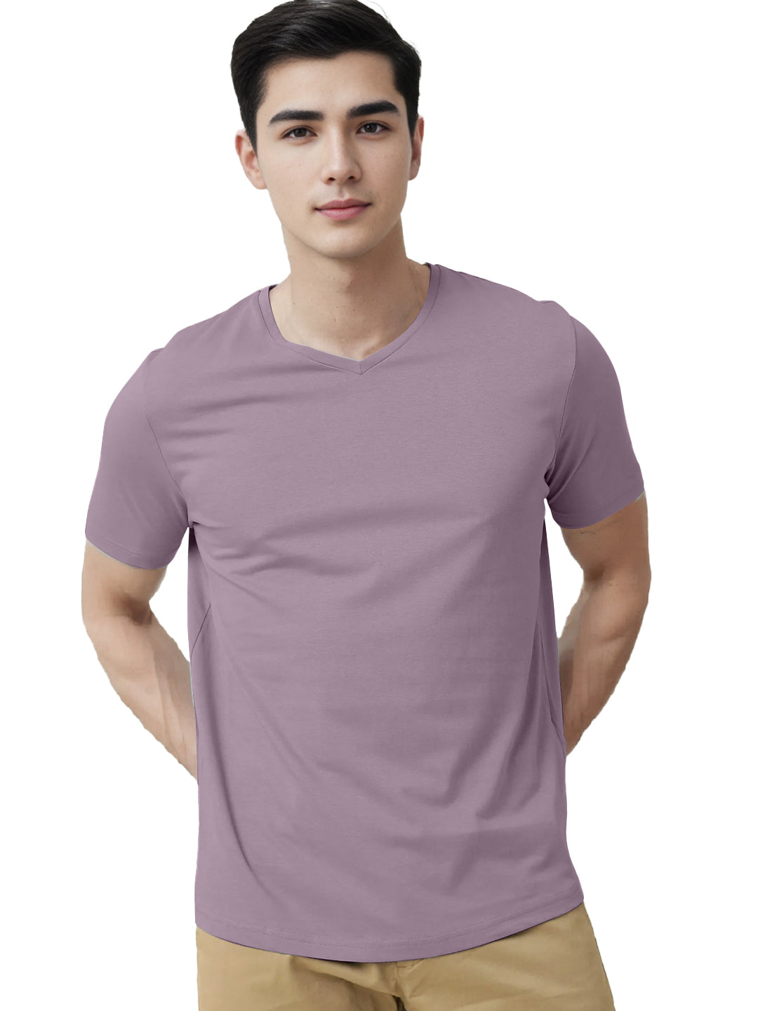 Radprix Men Lavender V neck T-shirt