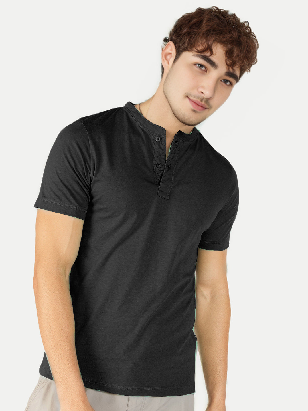 Radprix Men black Henley neck T-shirt