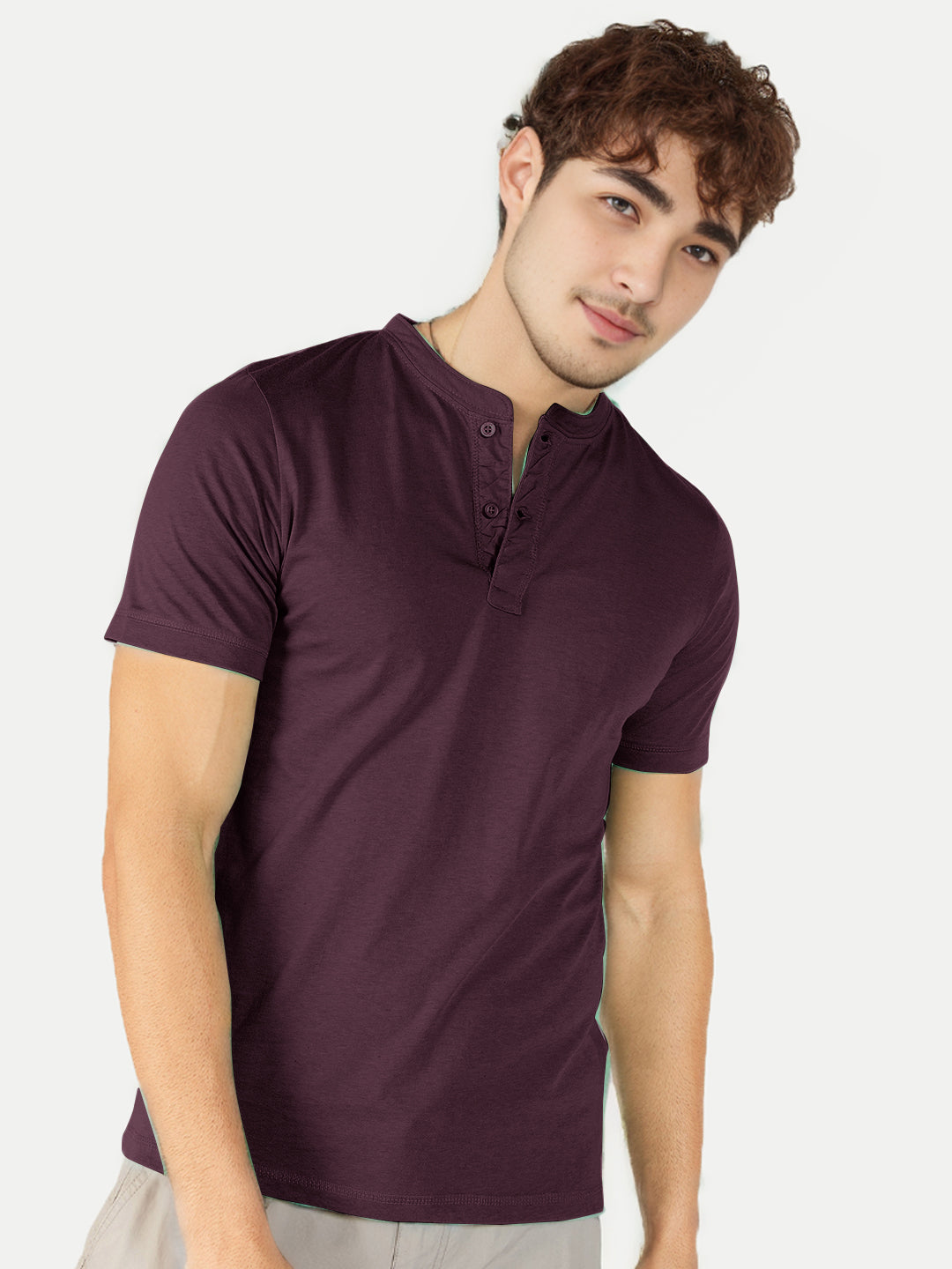 Radprix Men Wine Henley neck T-shirt