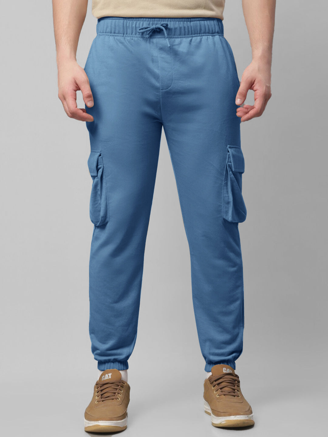 Radprix Men Cool Blue Cotton Textured Cargo Joggers