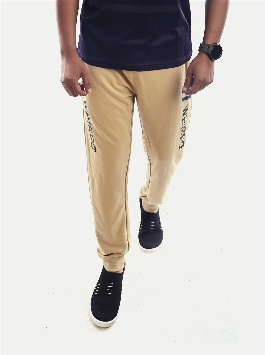 Radprix Men Camel Solid Elasticated Cotton activewear Printed Joggers