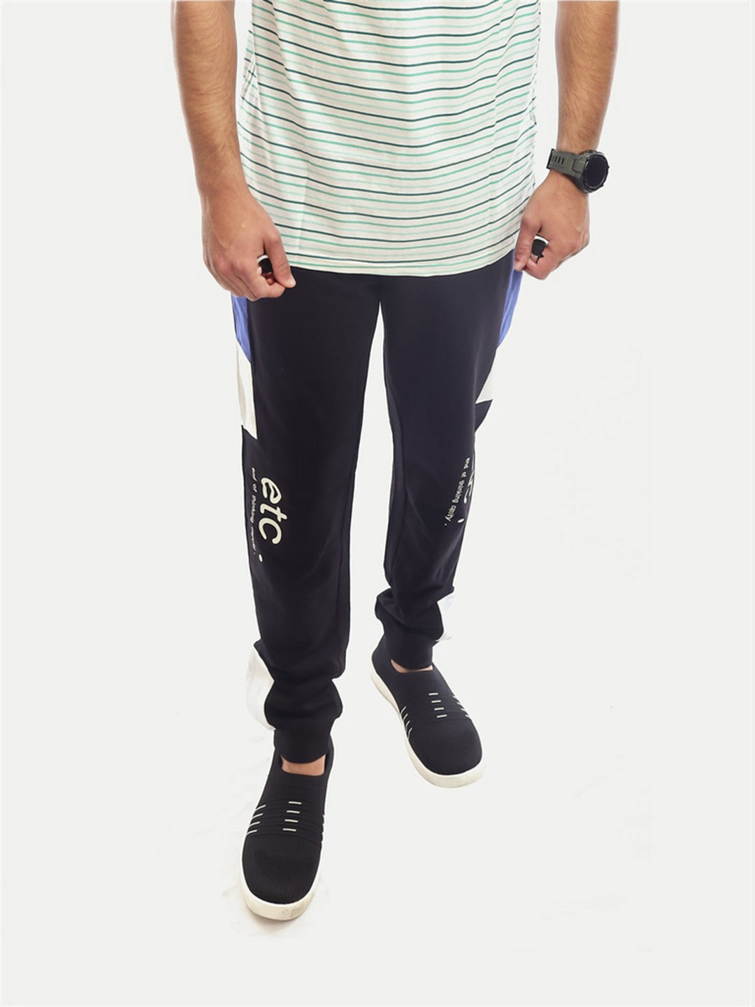 Radprix Men Black Colourblock Printed comfort Fit cotton Joggers