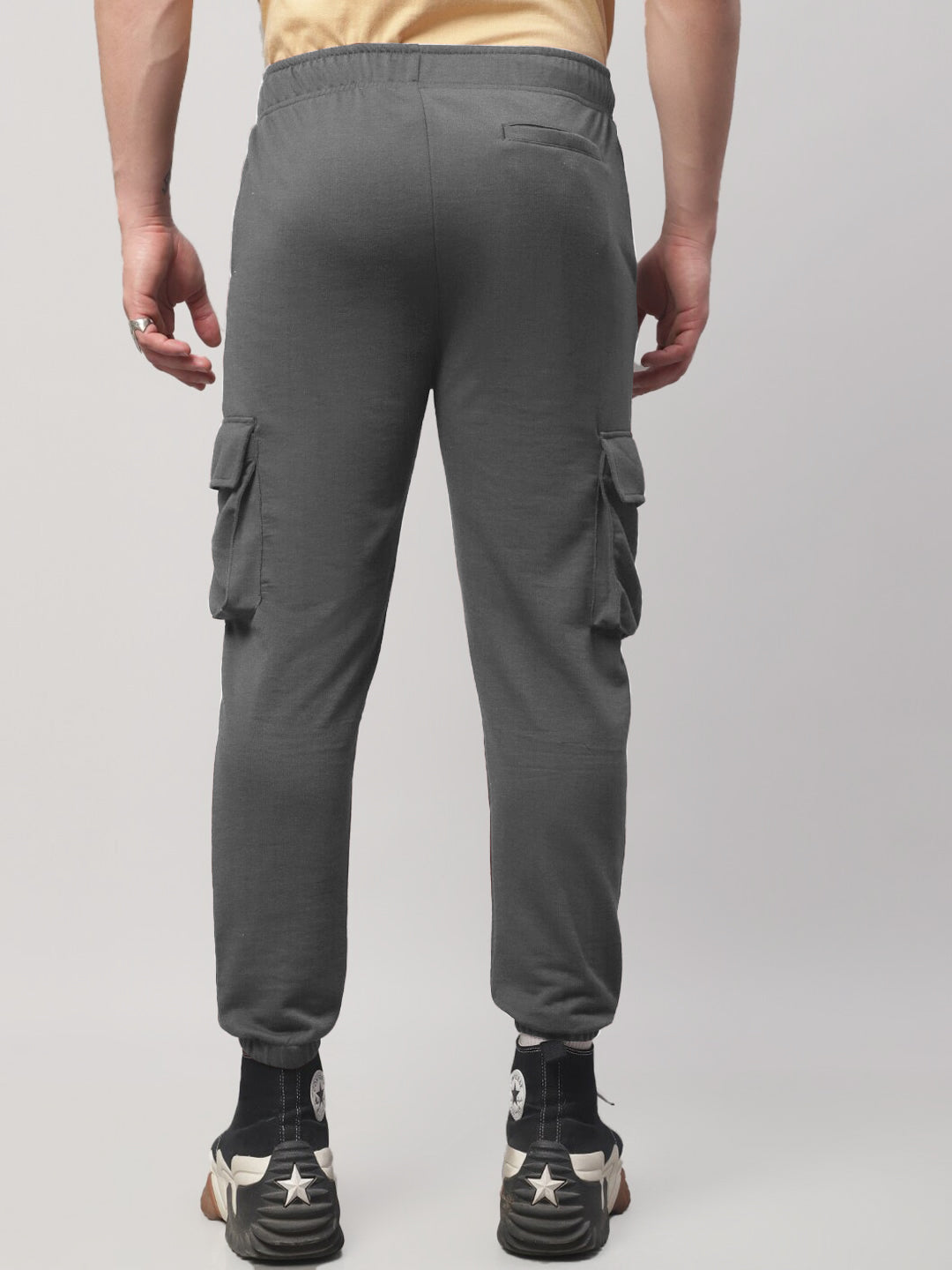 Radprix Men Dark Grey Cotton Textured Cargo Joggers