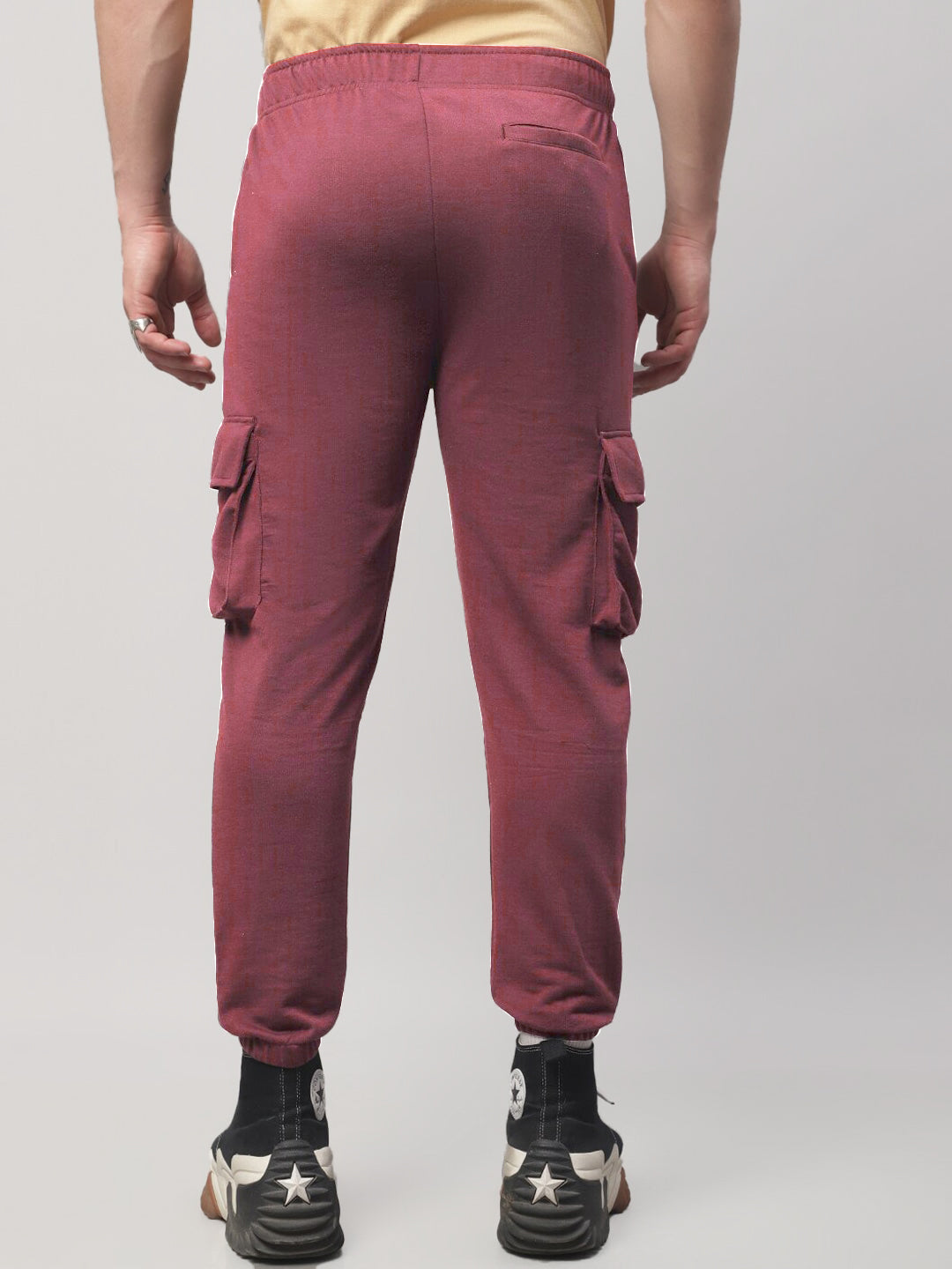 Radprix Men Maroon Cotton Textured Cargo Joggers