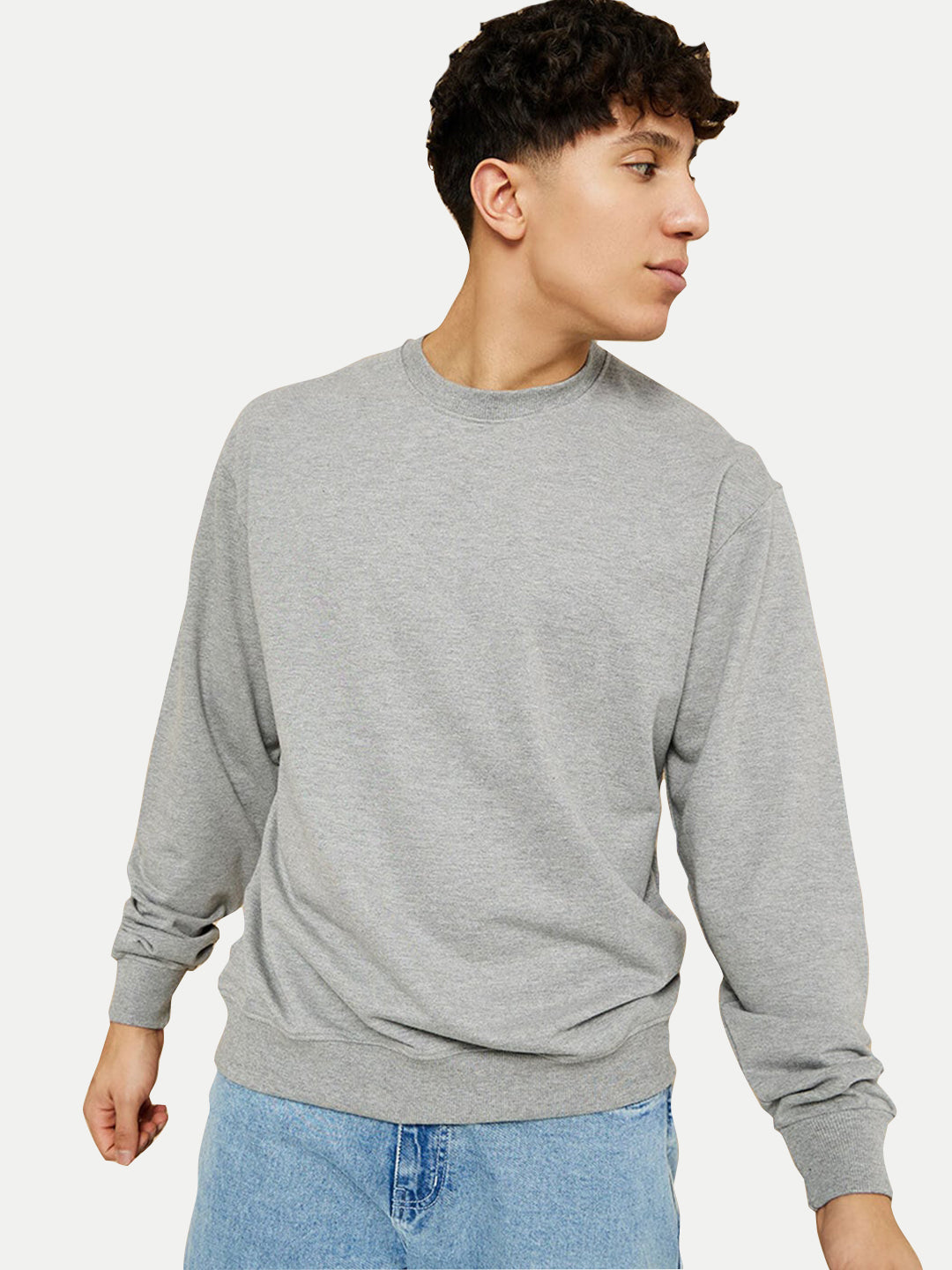 Radprix Men Solid Grey Melange Regular Fit Pullover Sweatshirt